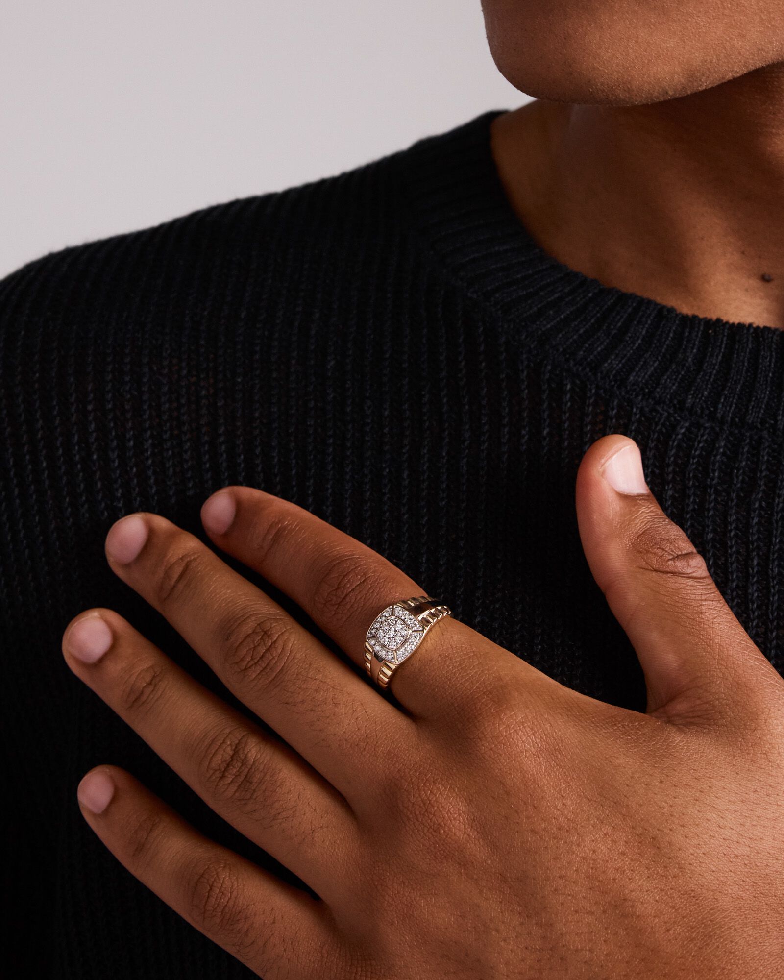 0.50 Carat TW Diamond Pave Two-Tone Men's Signet Ring in 10kt White and Yellow Gold