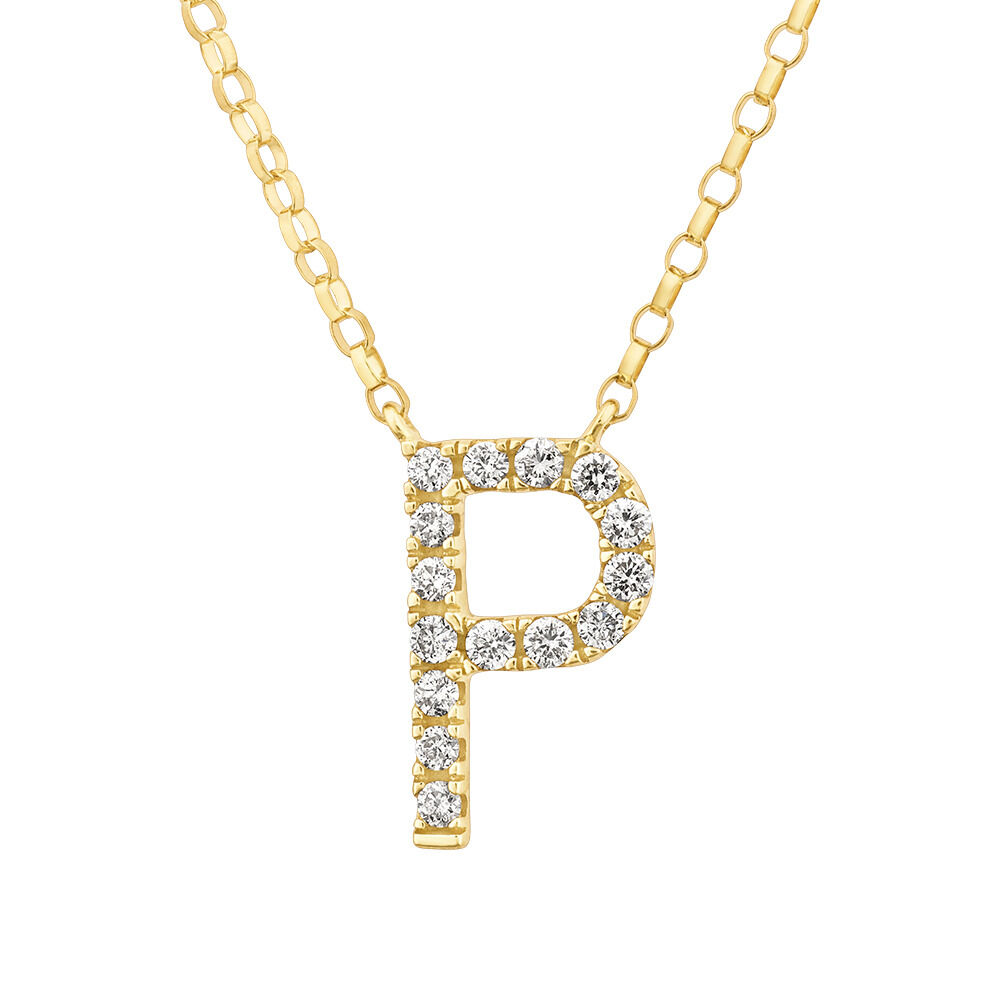 "P" Initial Necklace with 0.10 Carat TW of Diamonds in 10kt Yellow Gold