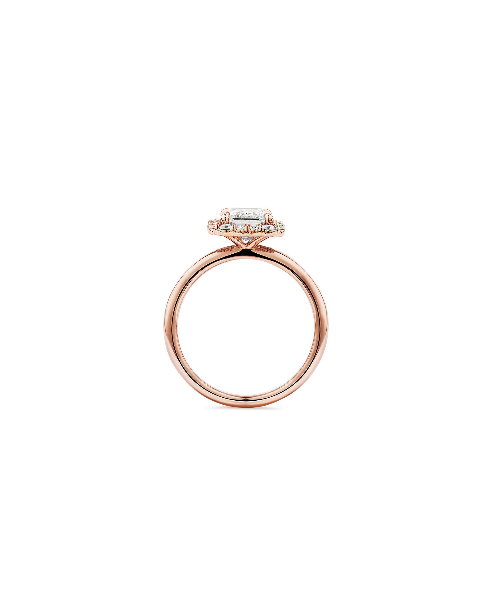 2.34 Carat TW Emerald Cut Laboratory-Grown Diamond Halo Engagement Ring in 14kt Rose Gold