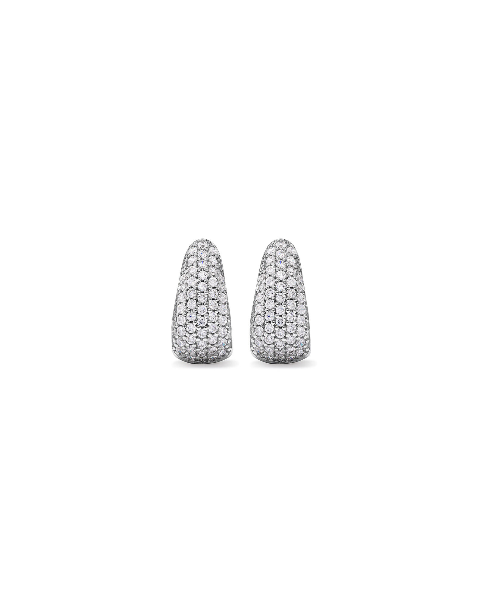 Cubic Zirconia Pave Half Hoop Dome Stud Earrings in Sterling Silver