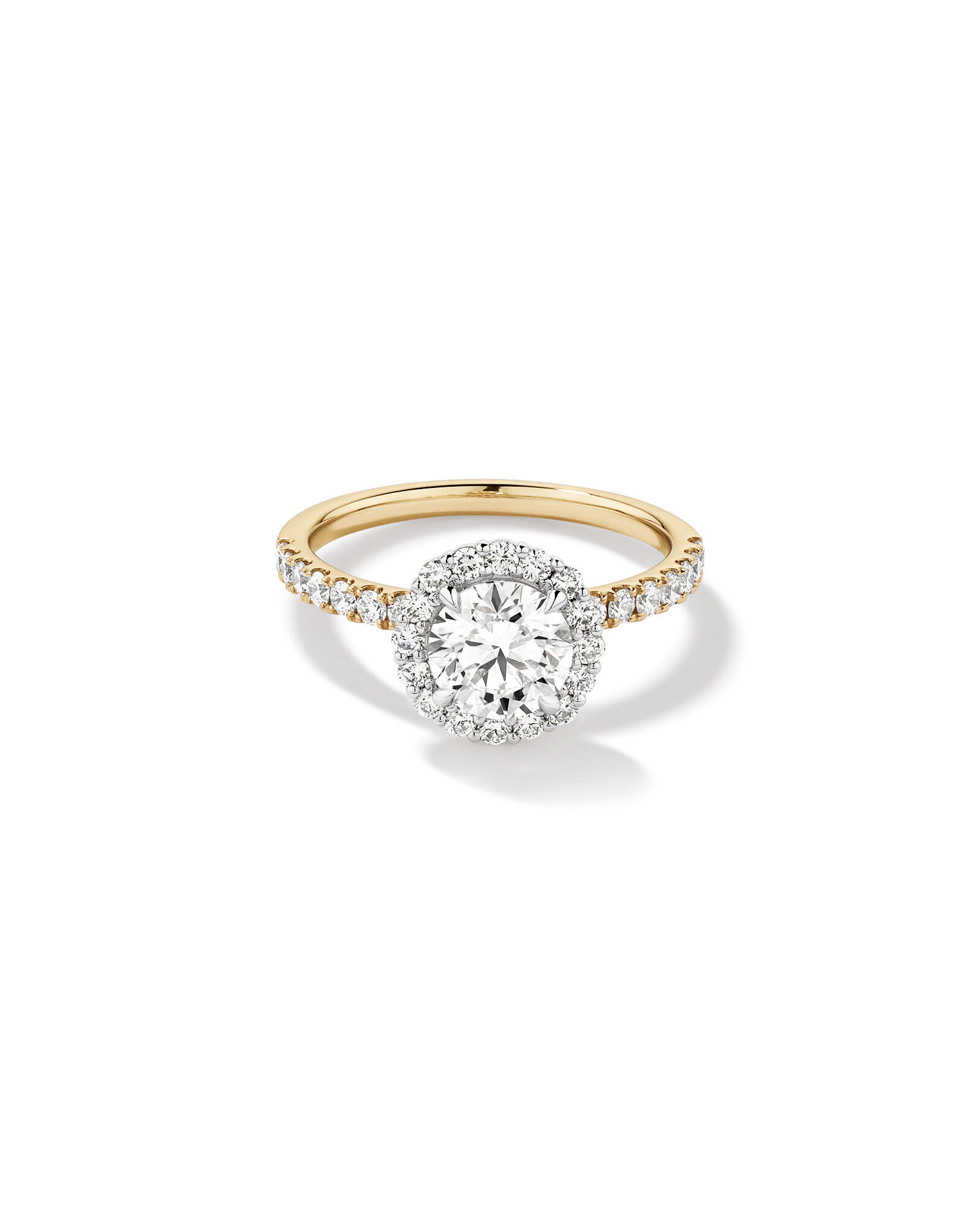 1.79 Carat TW Round Brilliant Laboratory-Grown Diamond Halo Engagemet Ring in 14kt Yellow and White Gold