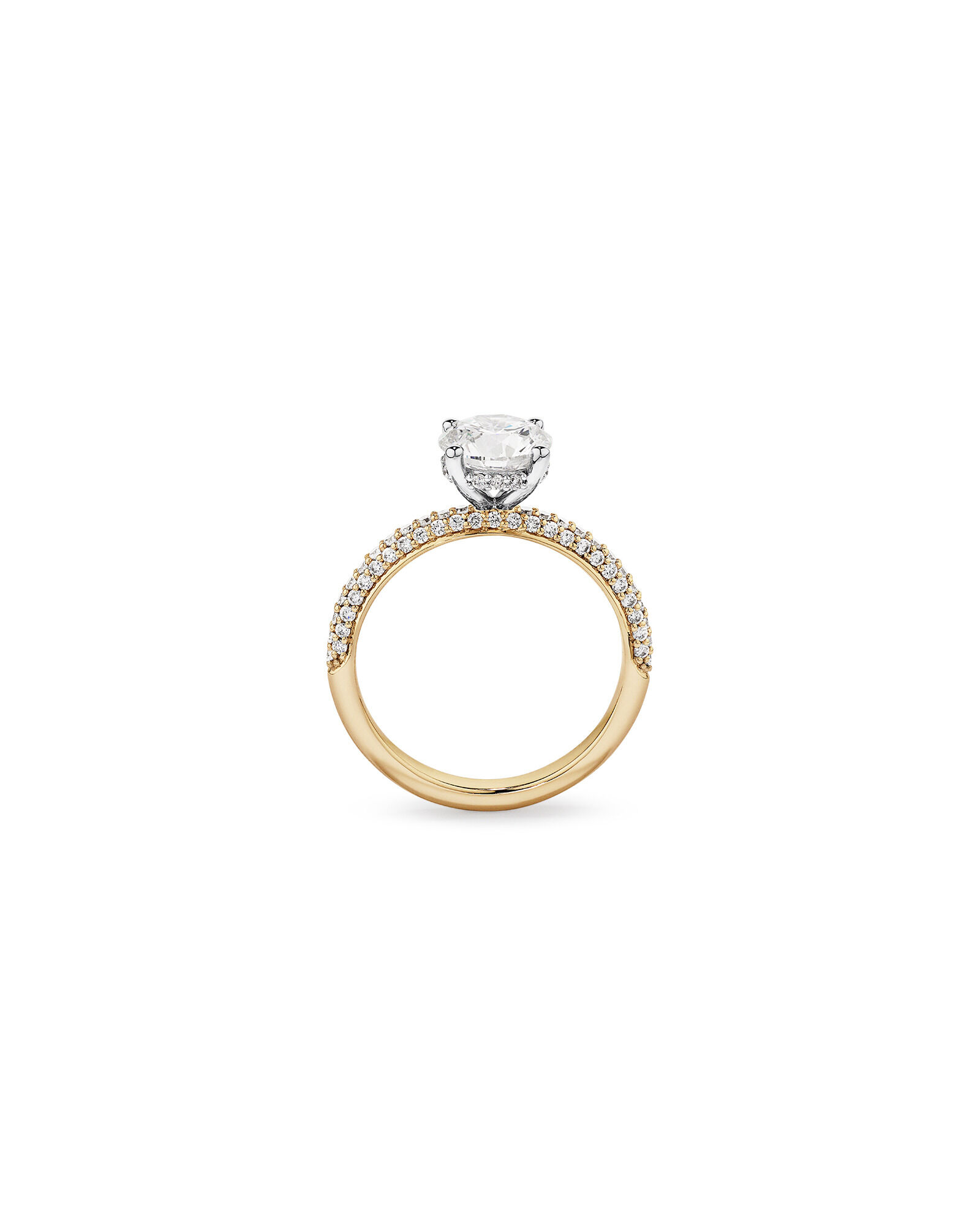 1.95 Carat TW Round Brilliant Laboratory-Grown Diamond Solitaire Side Accent Engagement Ring in 14kt Yellow and White Gold