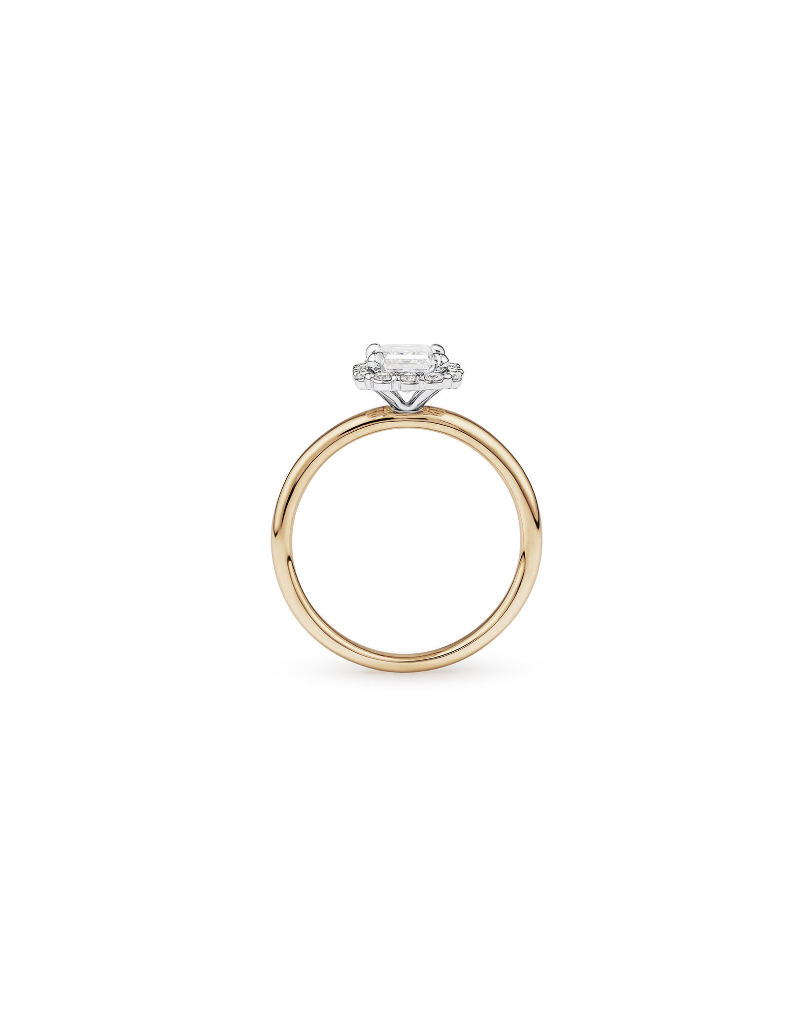 1.46 Carat TW Emerald Cut Laboratory-Grown Diamond Halo Engagement Ring in 14kt Yellow and White Gold