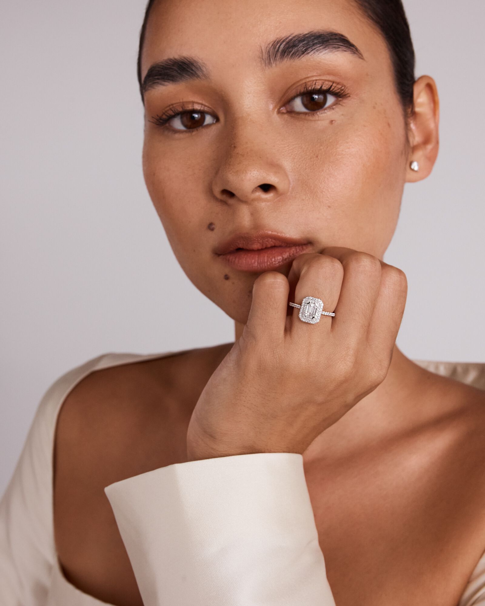 0.50 Carat TW Pie Cut Diamond Double Halo Engagement Ring in 14kt White Gold