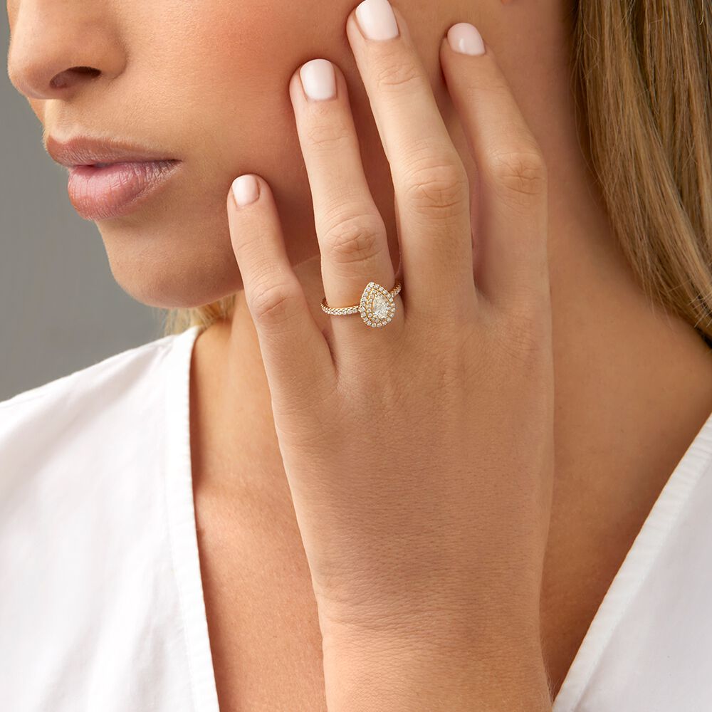 Double Halo Ring with 0.71 Carat TW of Diamonds in 18kt Yellow Gold