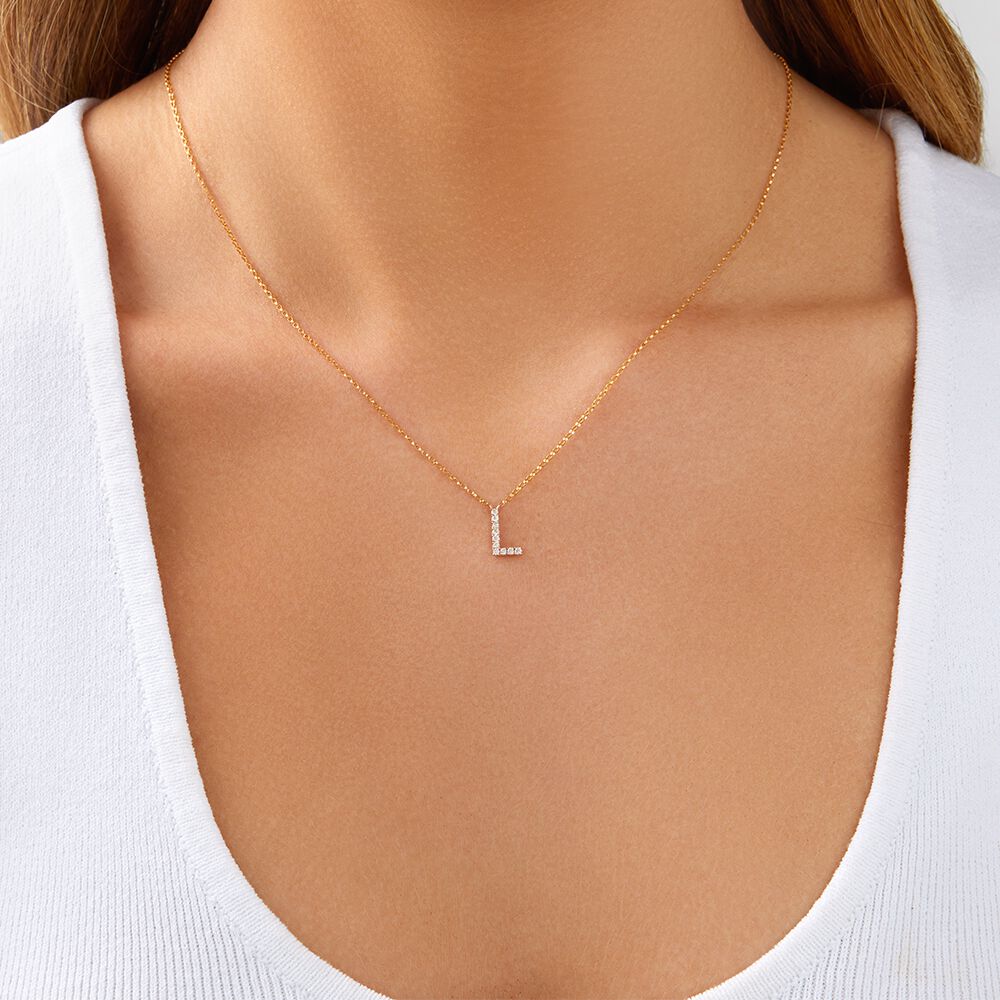 "L" Initial Necklace with 0.10 Carat TW of Diamonds in 10kt Yellow Gold