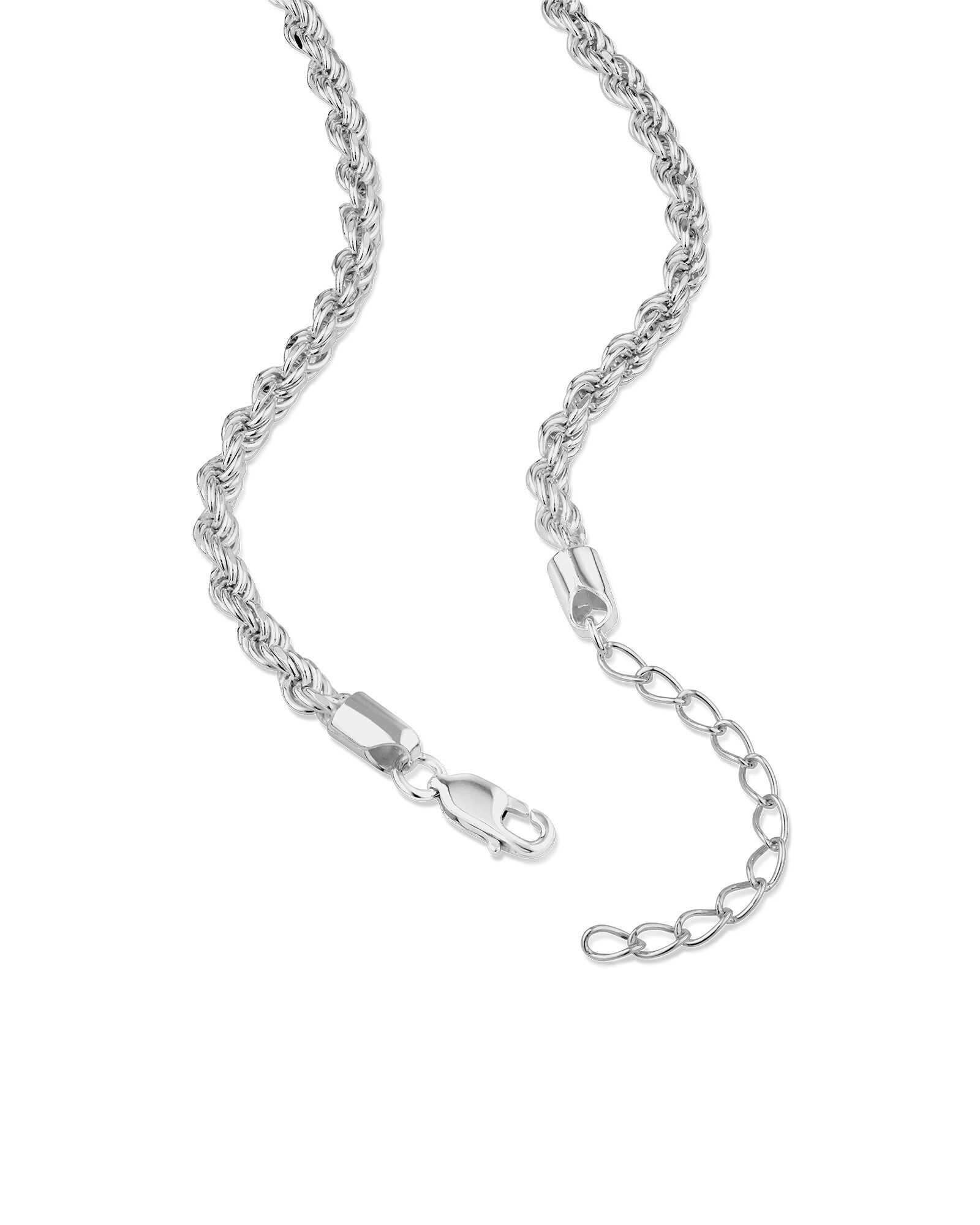 50cm (20") 3.5mm-4mm Width Rope Chain in Sterling Silver