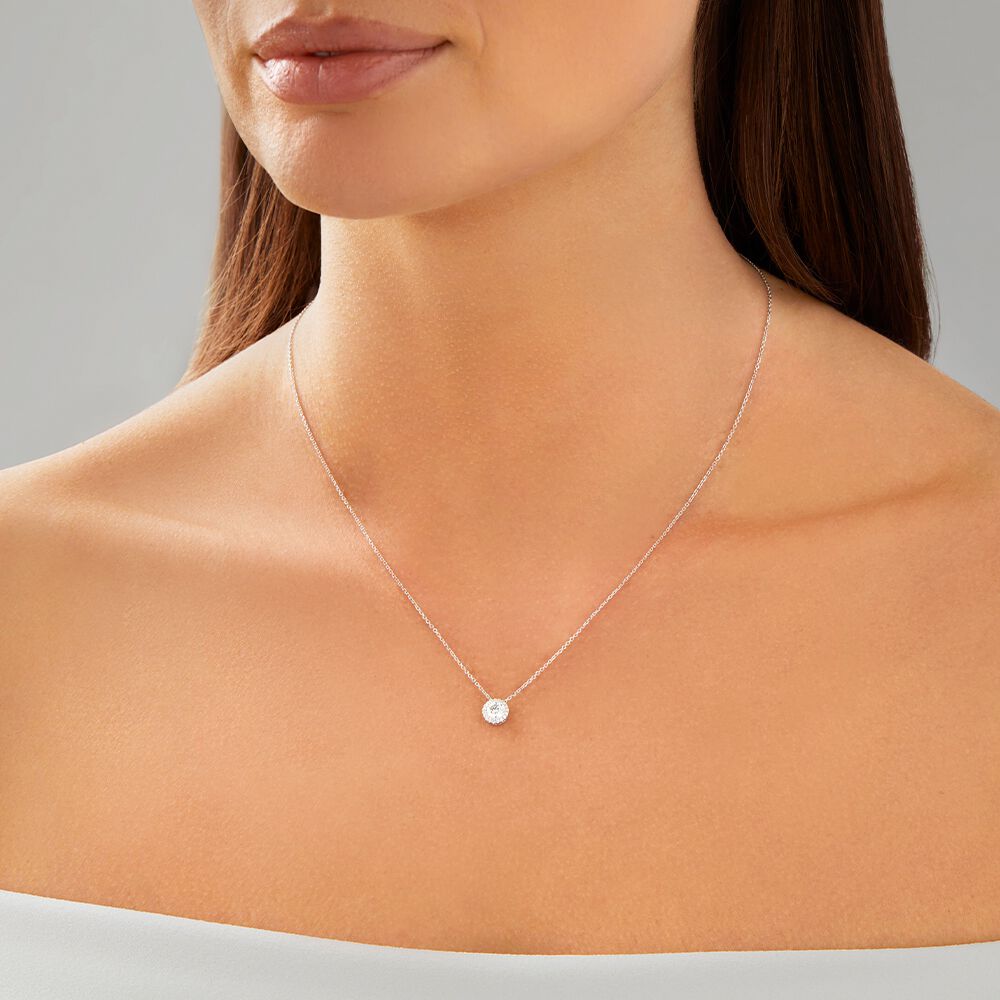 Sir Michael Hill Designer Halo Pendant with Chain with 0.45 Carat TW of Diamonds in 18kt White Gold