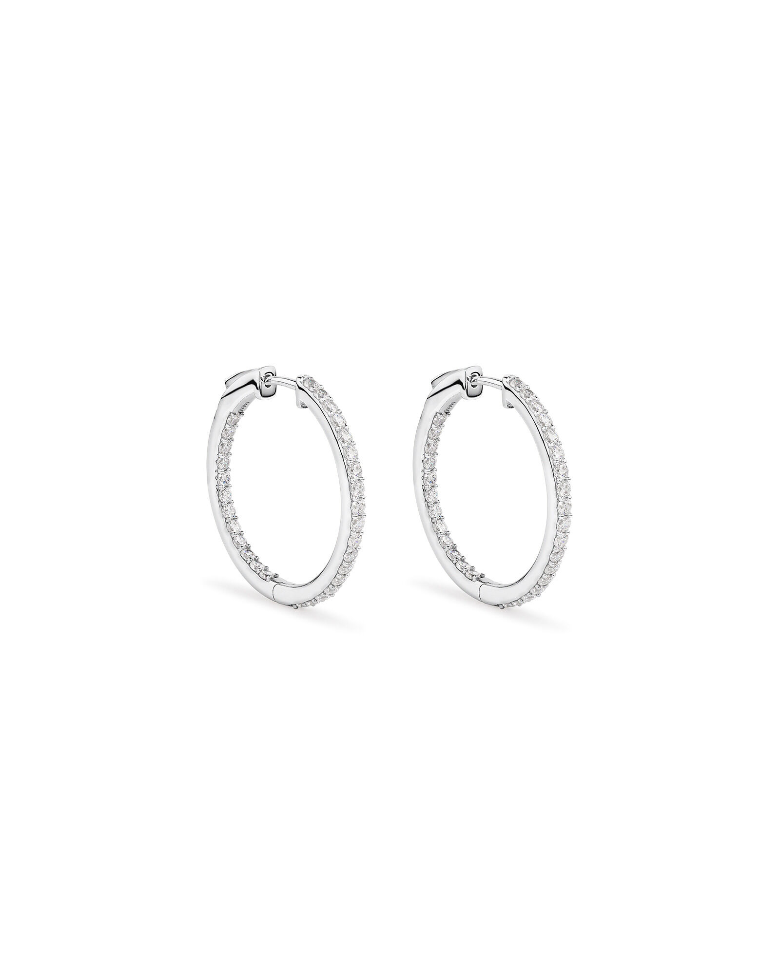 30mm Cubic Zirconia Huggie Hoop Earrings in Sterling Silver