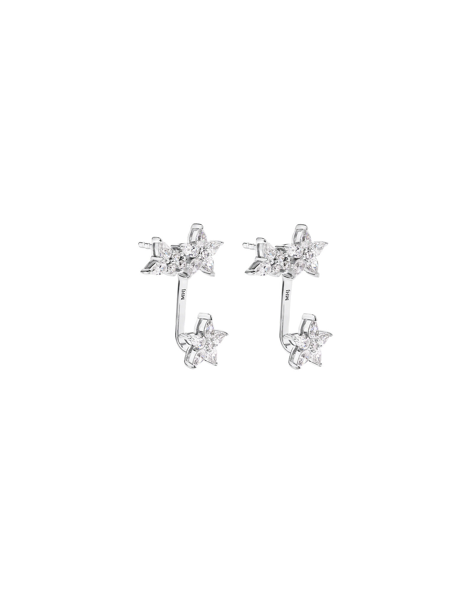 Floral Detachable Stud Earrings with Cubic Zirconia in Sterling Silver