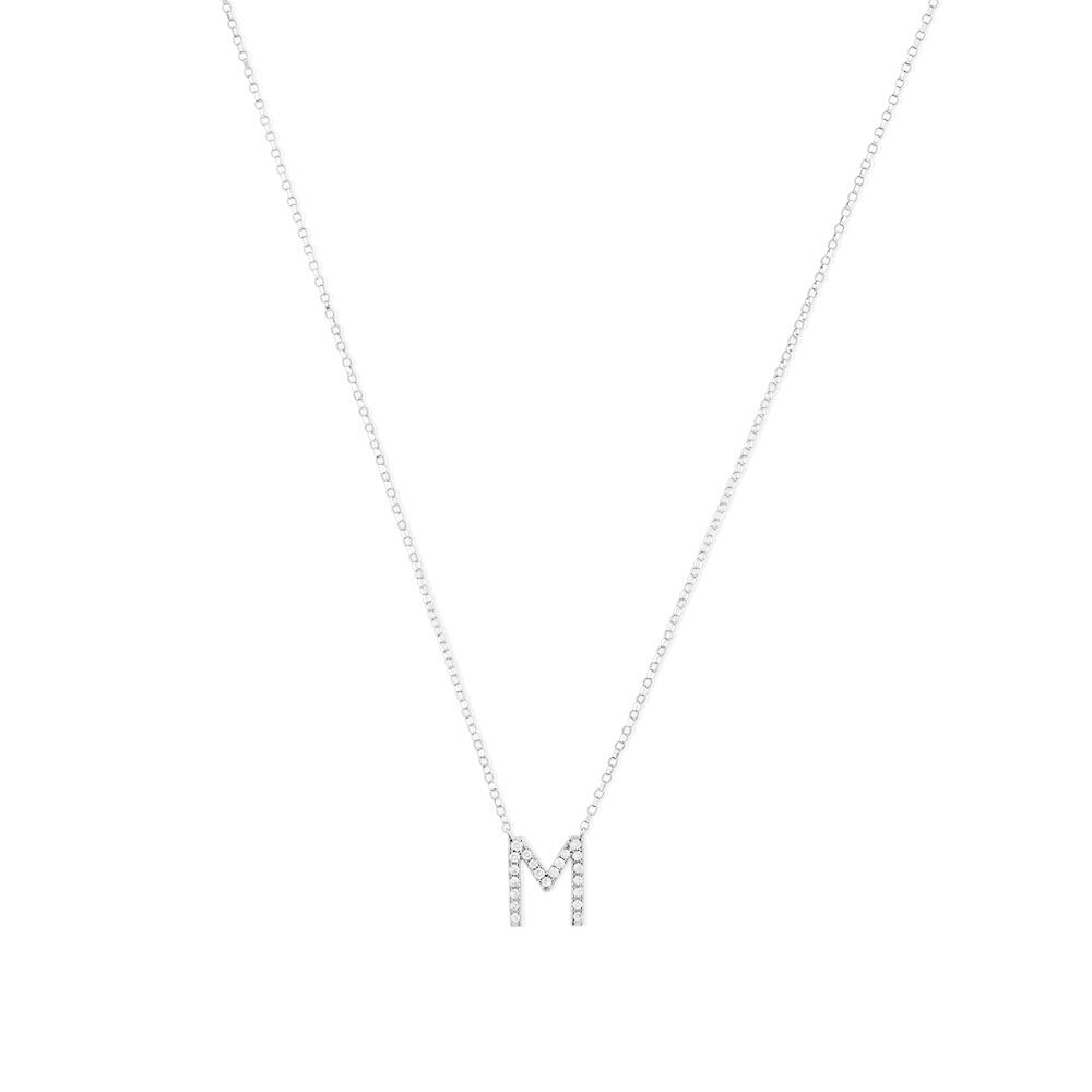 M' Initial necklace with 0.10 Carat TW of Diamonds in 10ct White Gold