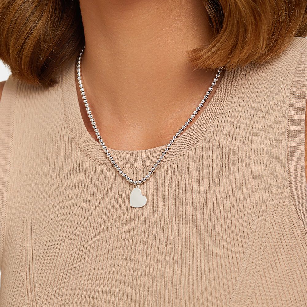 45cm (18") Heart Bead Necklace in Sterling Silver