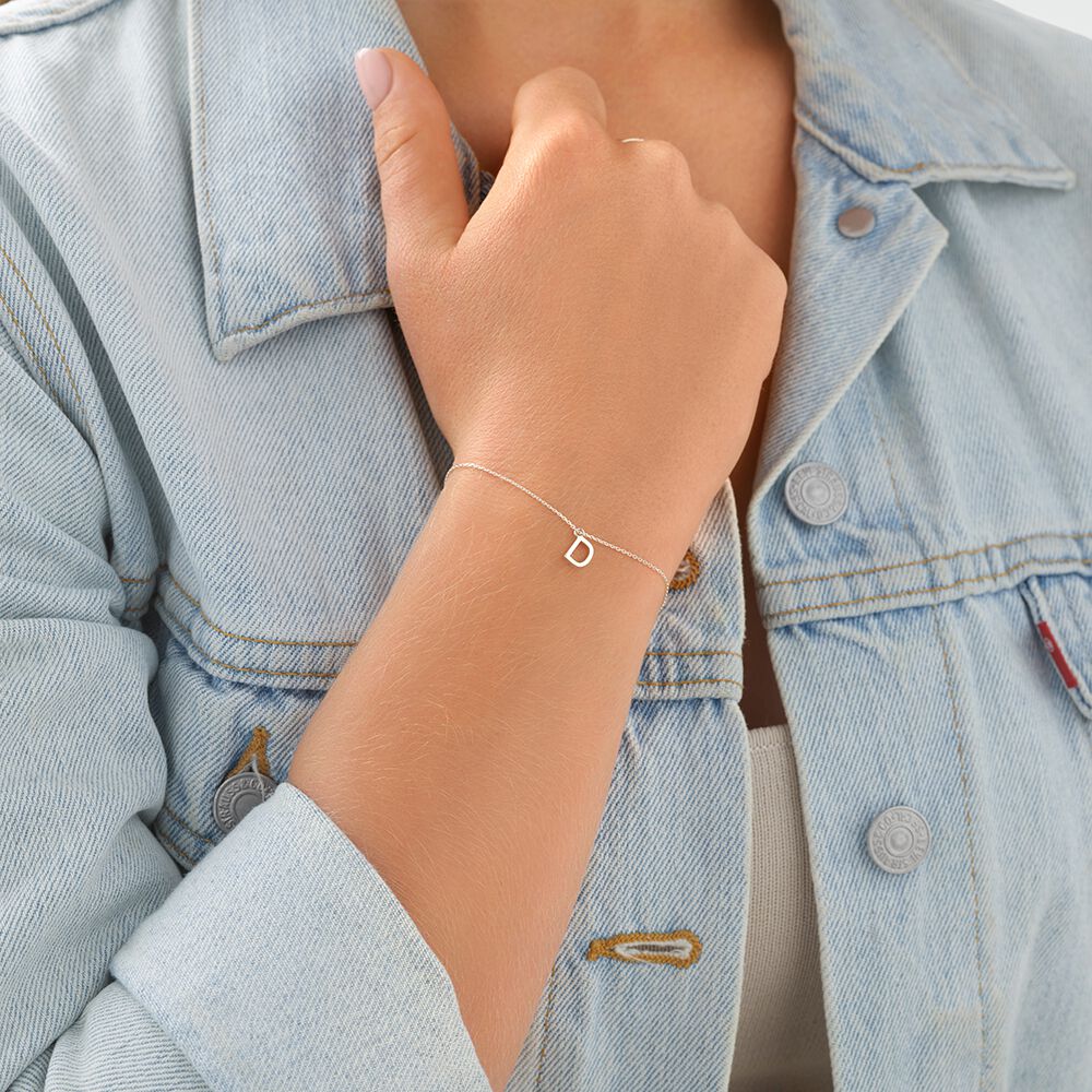 19cm (7.5") D Initial Bracelet in Sterling Silver