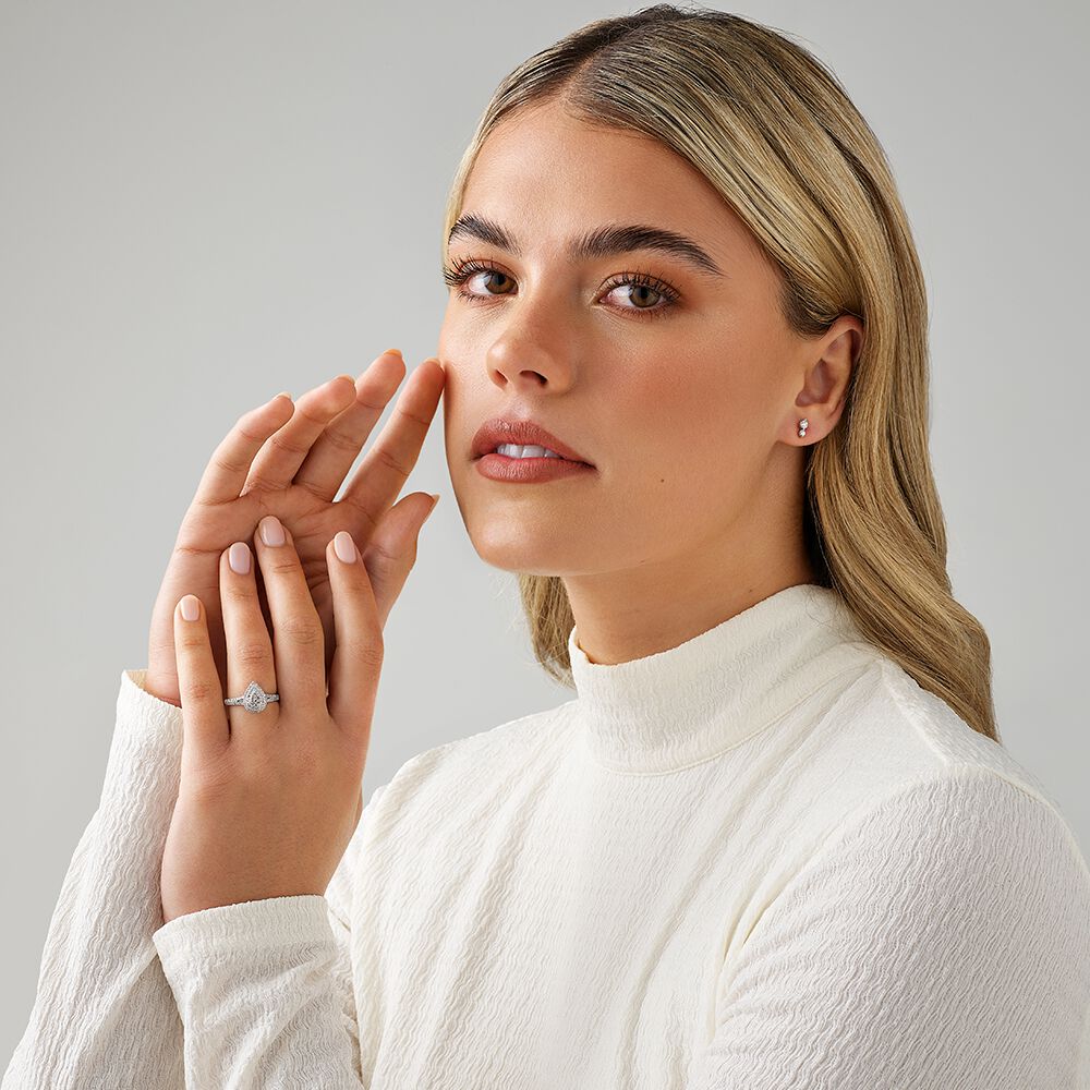 0.30 Carat TW Pear Shaped Cluster Halo Diamond Ring in 10kt White Gold