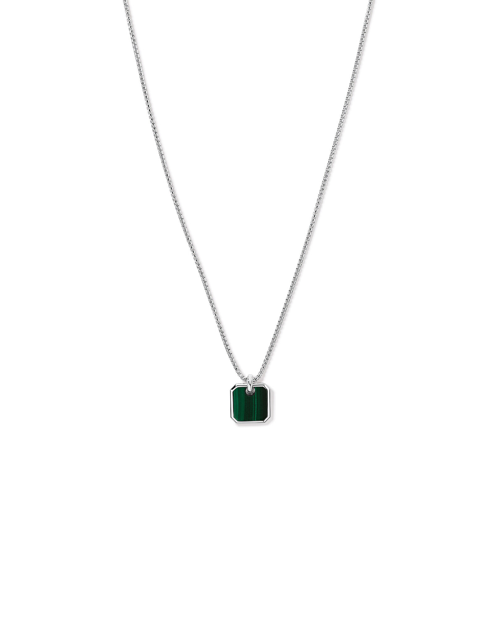 Malachite Square Pendant Necklace in Sterling Silver
