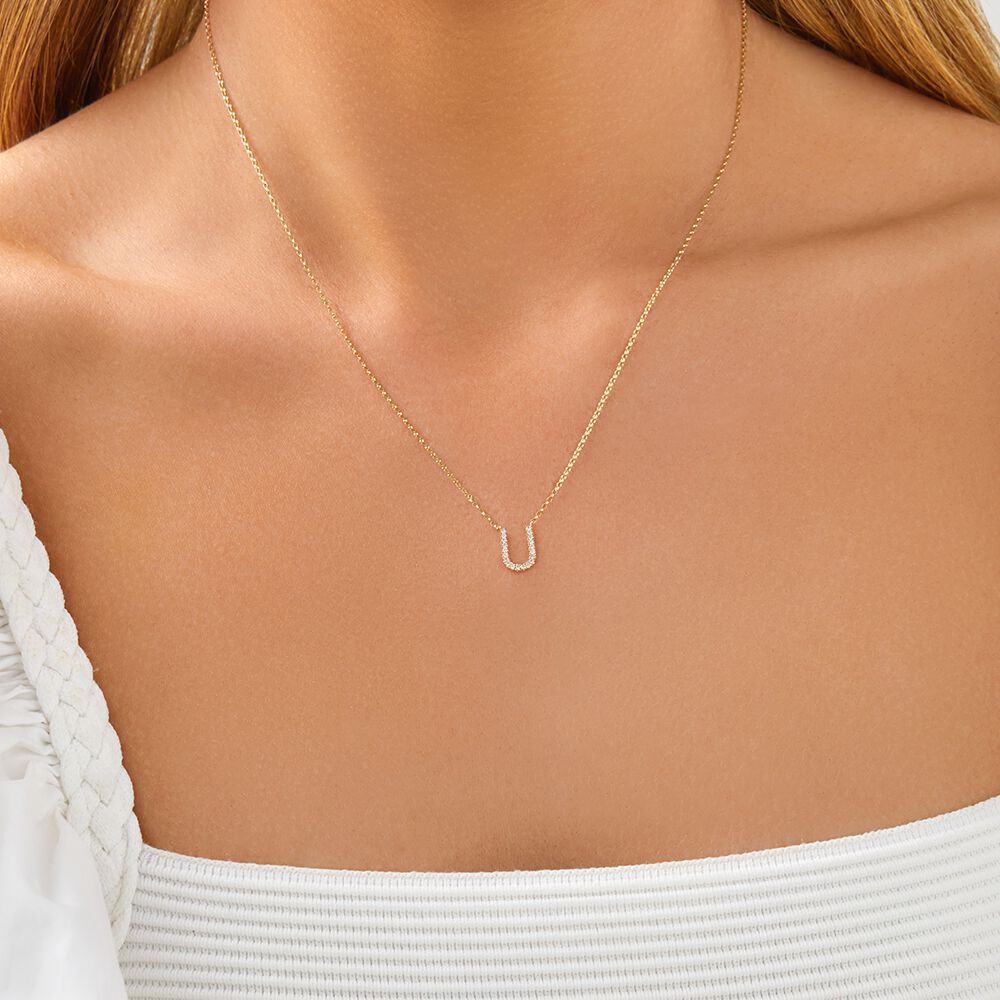 "U" Initial Necklace with 0.10 Carat TW of Diamonds in 10kt Yellow Gold