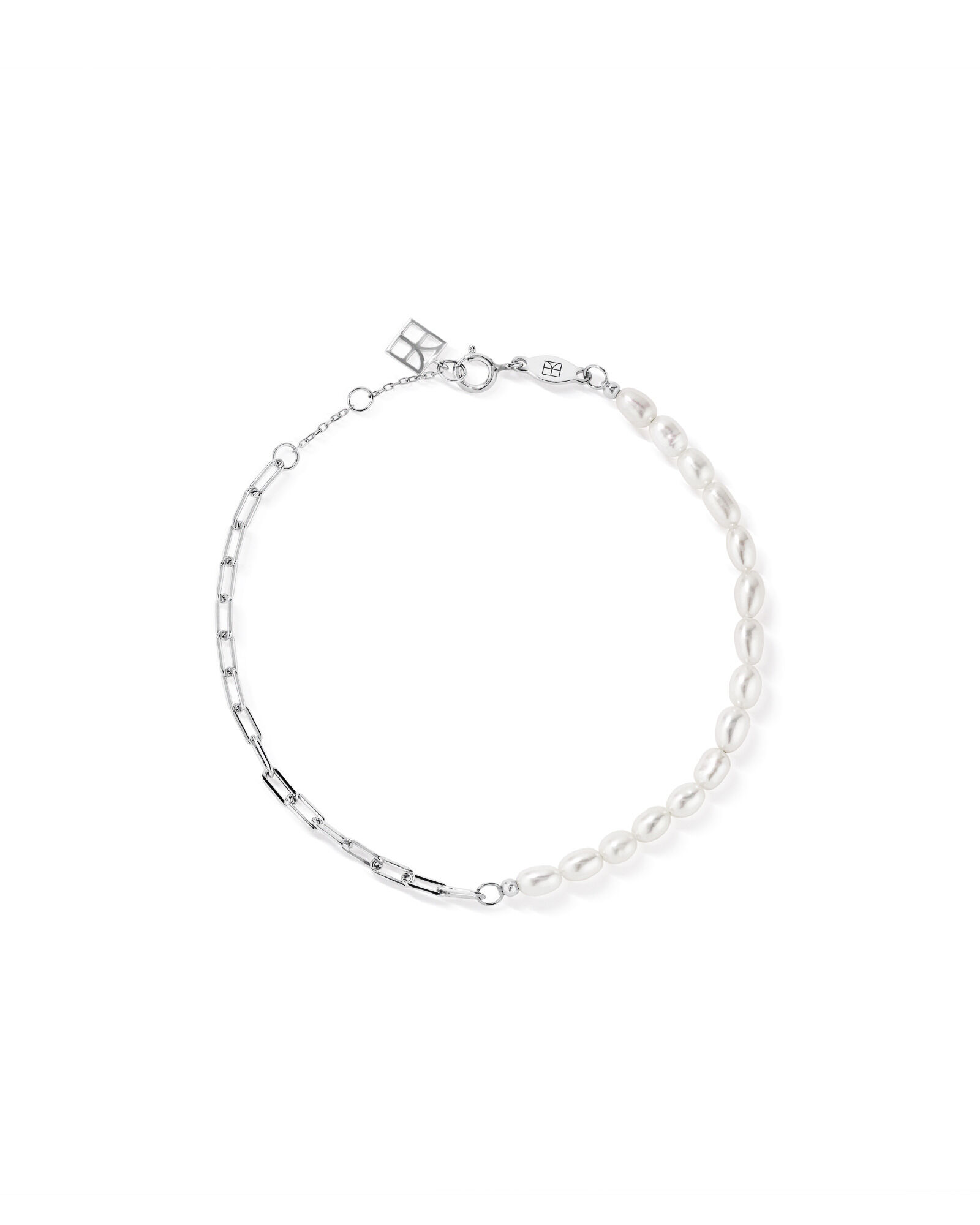 Half Cultured Freshwater Pearl Half Paperclip Chain Bracelet in Sterling Silver