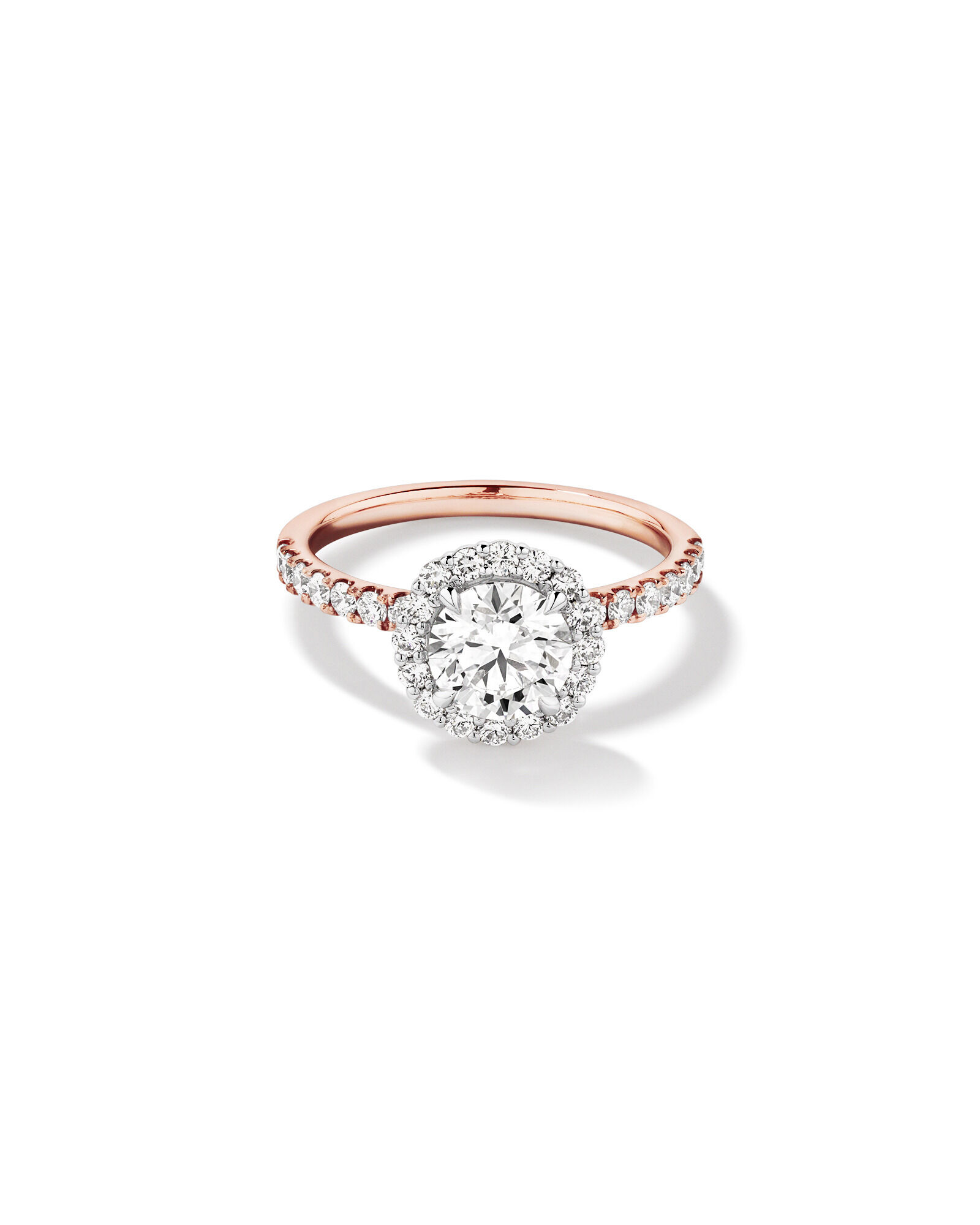 1.79 Carat TW Round Brilliant Laboratory-Grown Diamond Halo Engagemet Ring in 14kt Rose and White Gold