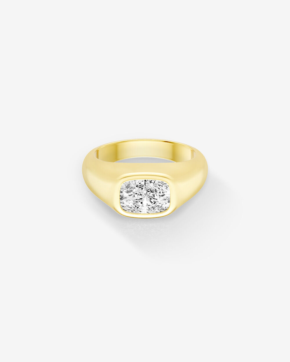 2.00 Carat Laboratory-Grown Elongated Cushion East-West Diamond Solitaire Bezel Engagement Ring in 14kt Yellow Gold