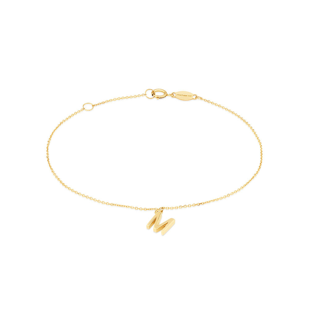 19cm (7.5") M Initial Bracelet in 10kt Yellow Gold