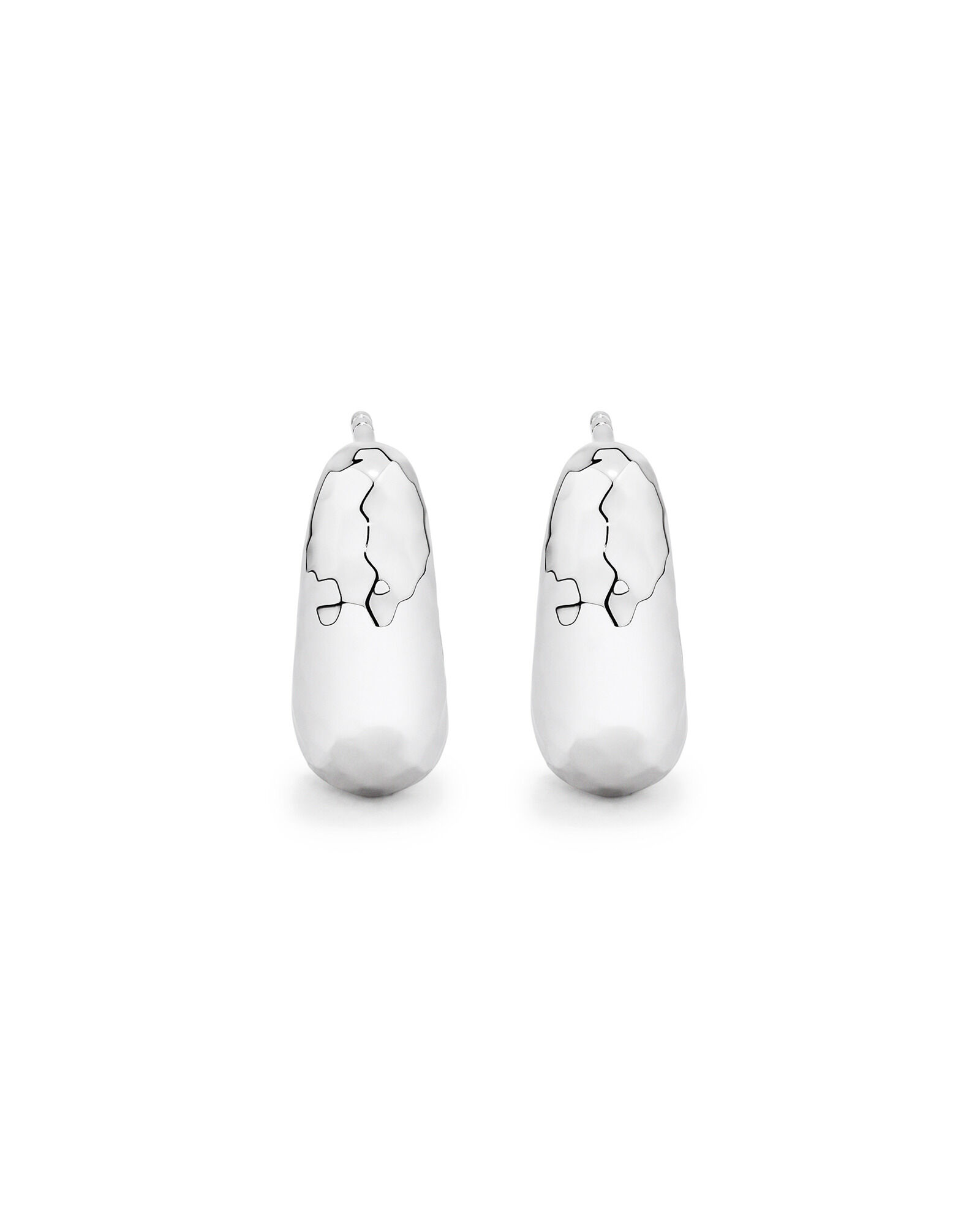 Diamond Cut Half Hoop Dome Stud Earrings in Sterling Silver