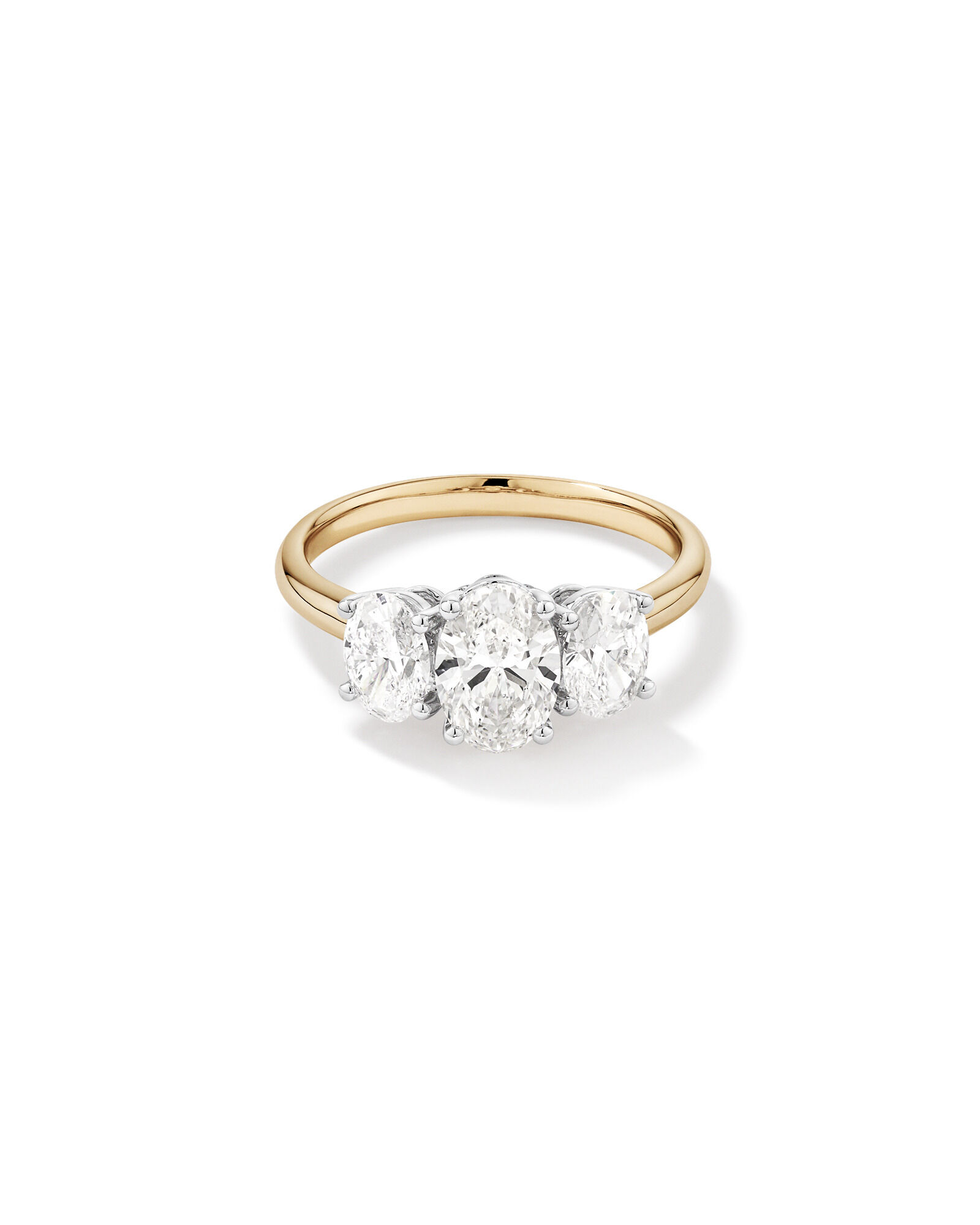 2 Carat Three Stone Oval Laboratory-Grown Diamond Engagement Ring In 14kt Yellow and White Gold