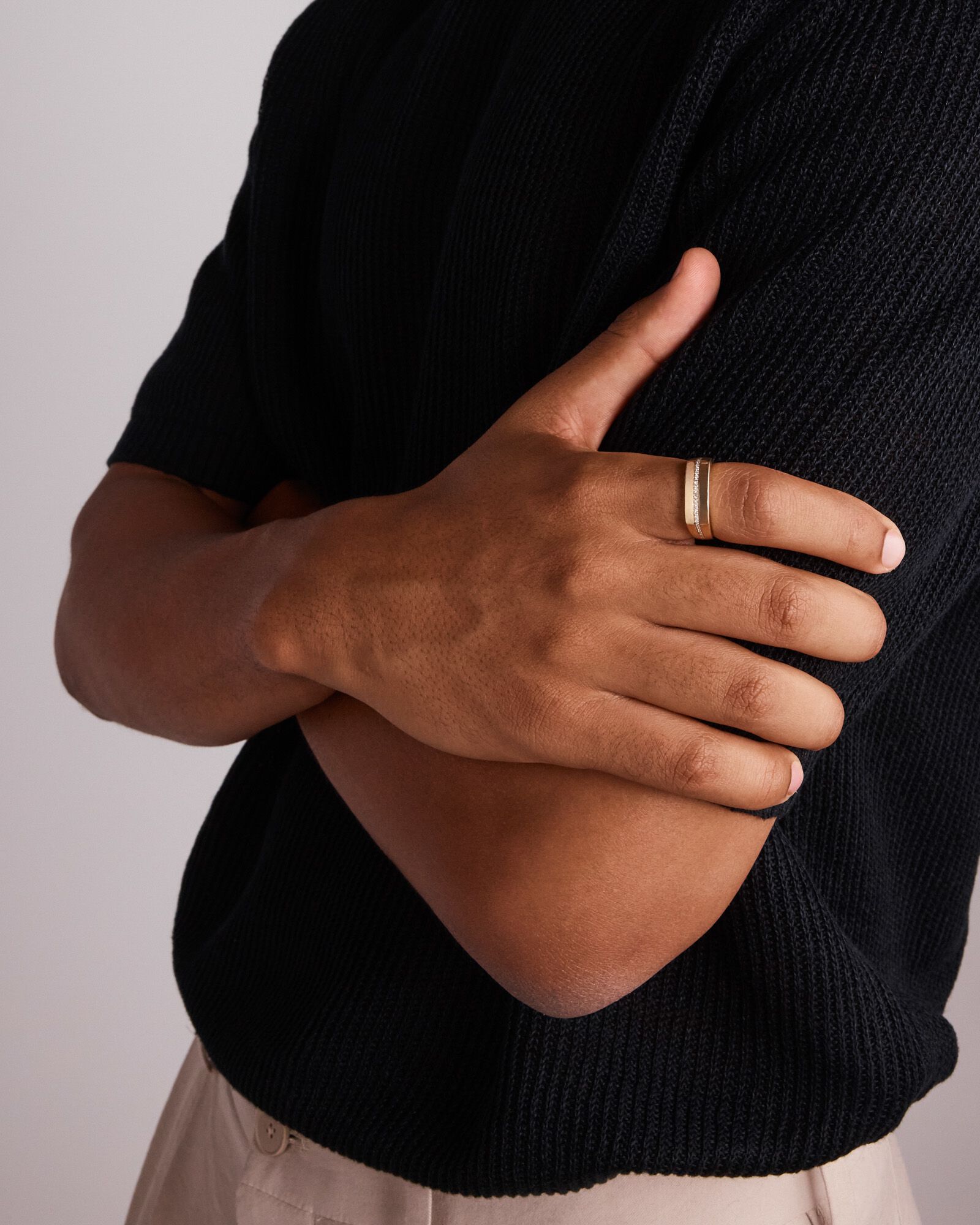 Men's Diamond Row Signet Ring in 10kt Yellow Gold