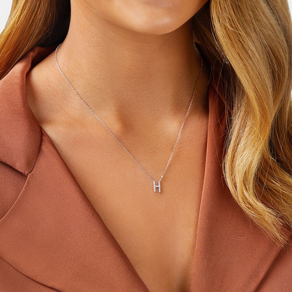 H Initial Necklace with 0.10 Carat TW of Diamonds in 10kt White Gold