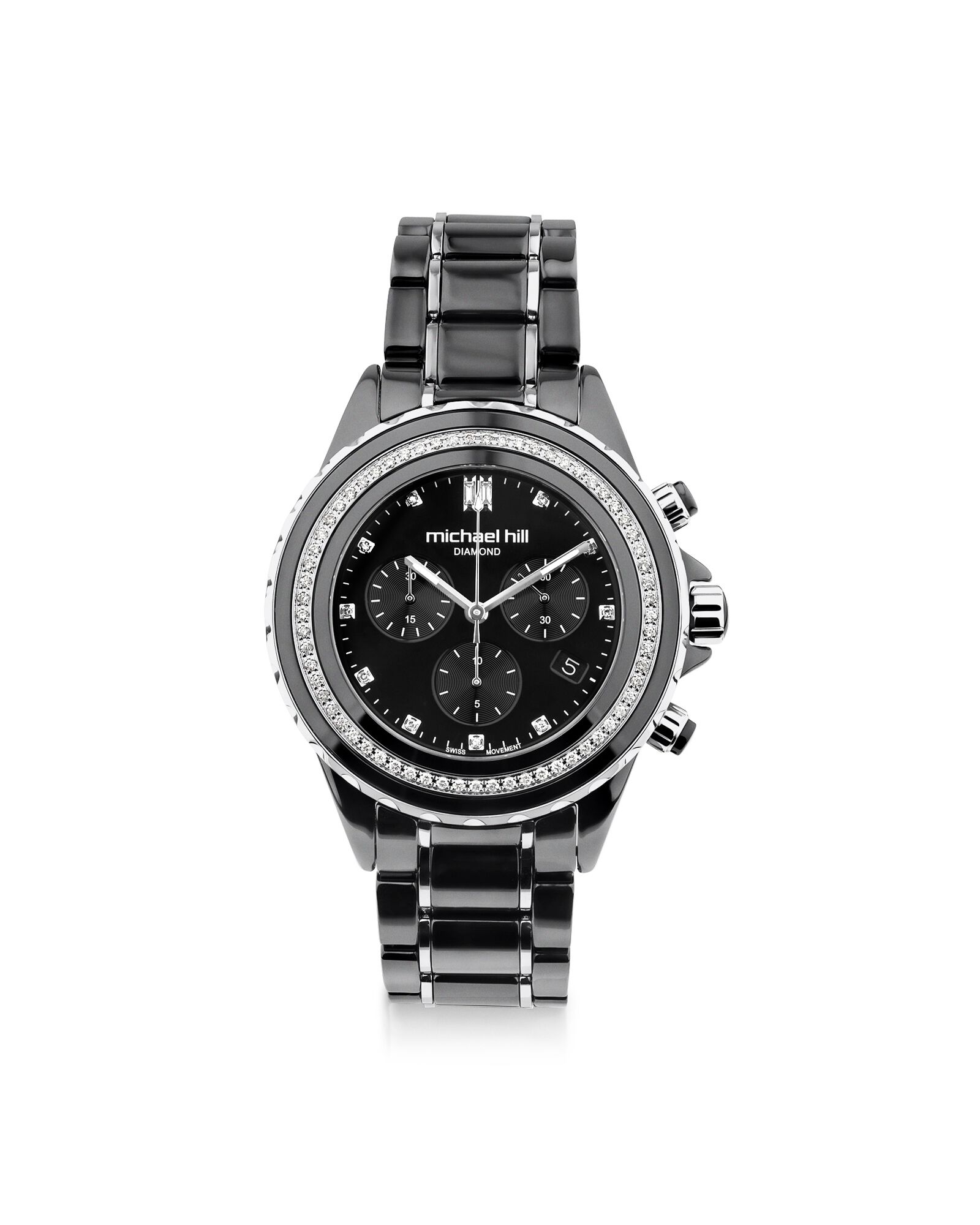 Unisex Chronograph Watch with 1/2 Carat TW of Diamonds in Black Ceramic & Stainless Steel