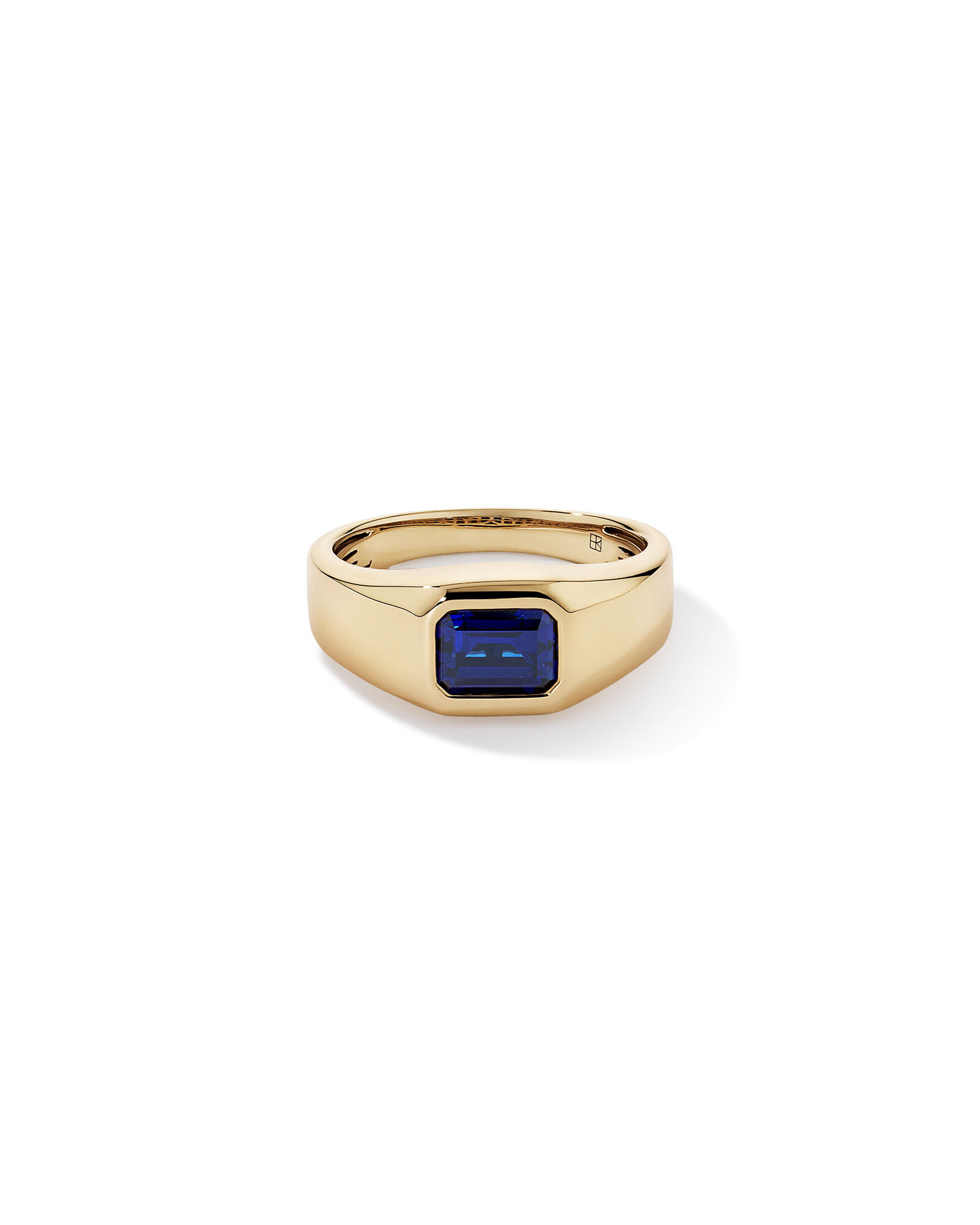 Bezel Set Created Blue Sapphire Solitaire Men's Ring in 10kt Yellow Gold
