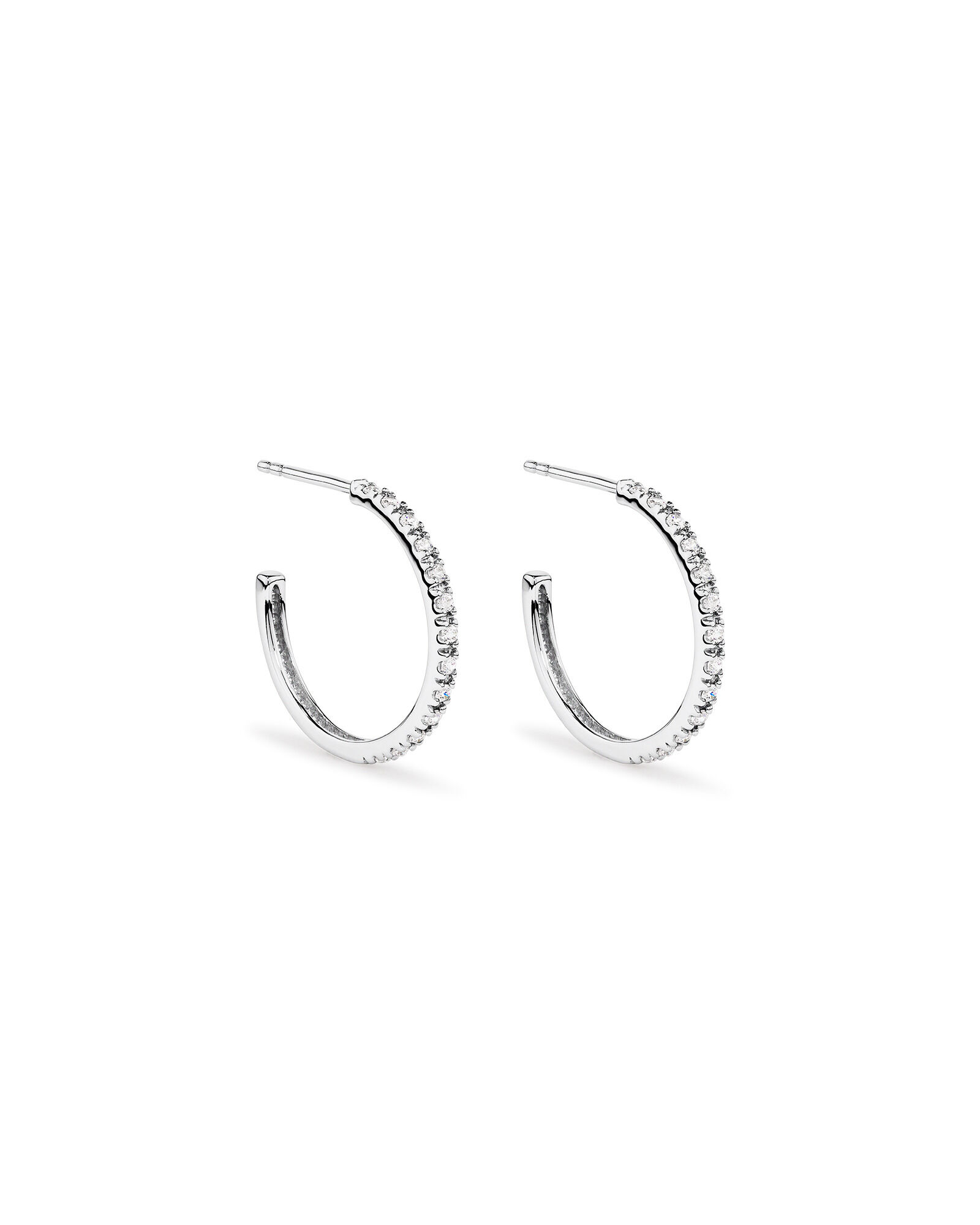 Half Hoop Stud Earrings with Cubic Zirconia in Sterling Silver
