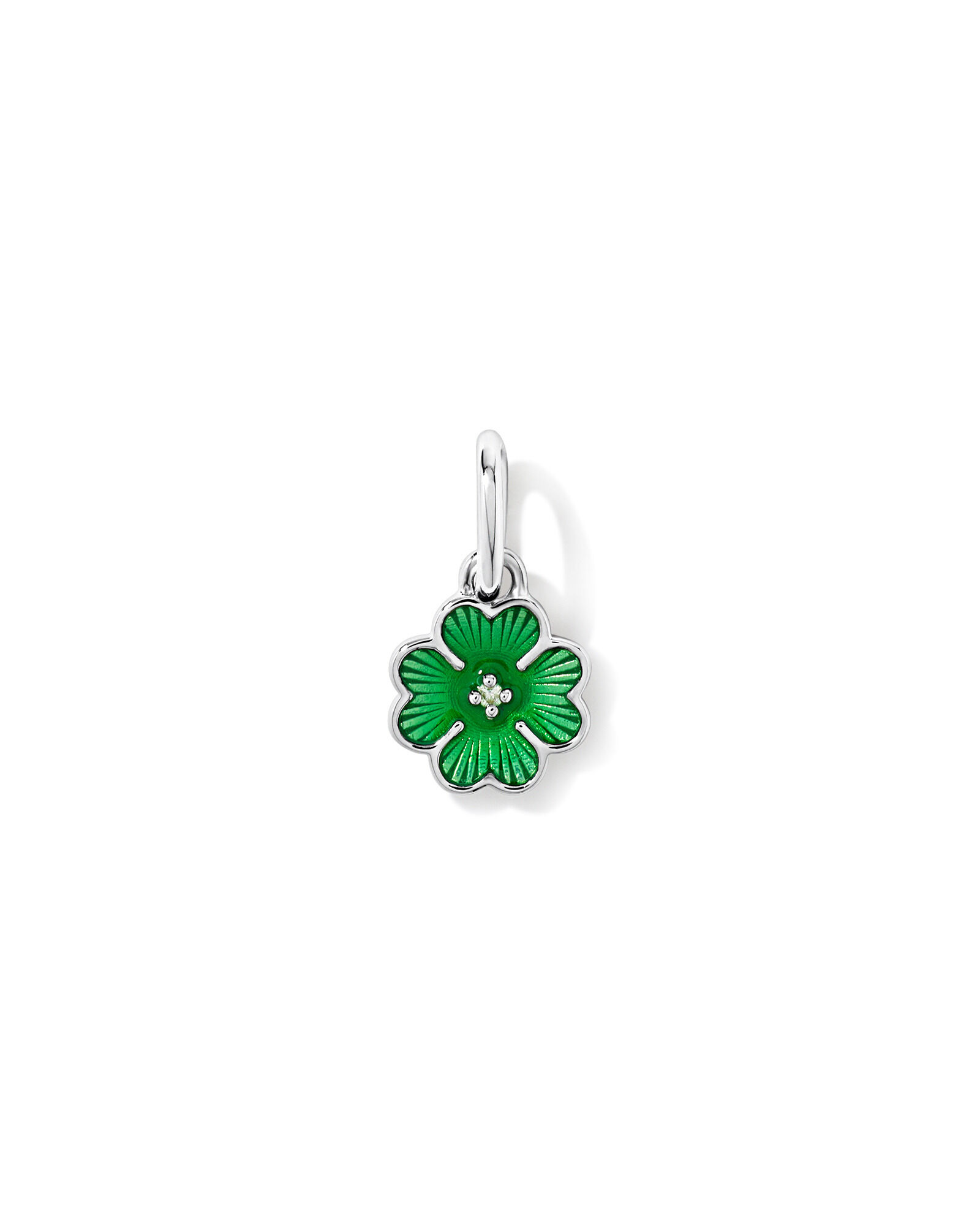 Green Clover Pendant with Diamond in Sterling Silver