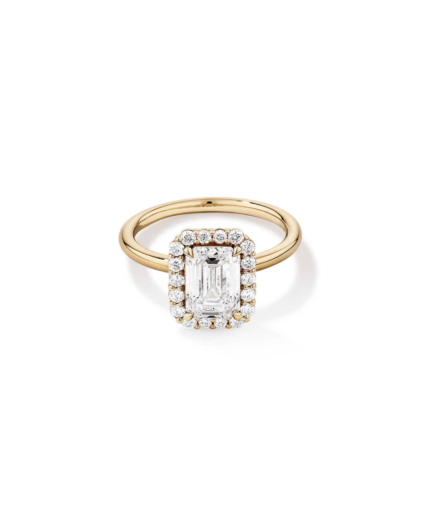 2.34 Carat TW Emerald Cut Laboratory-Grown Diamond Halo Engagement Ring in 14kt Yellow Gold