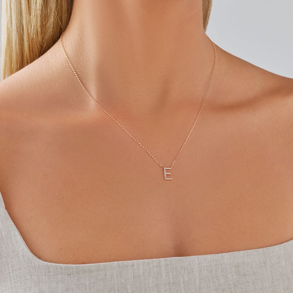 "E" Initial Necklace with 0.10 Carat TW of Diamonds in 10kt Yellow Gold