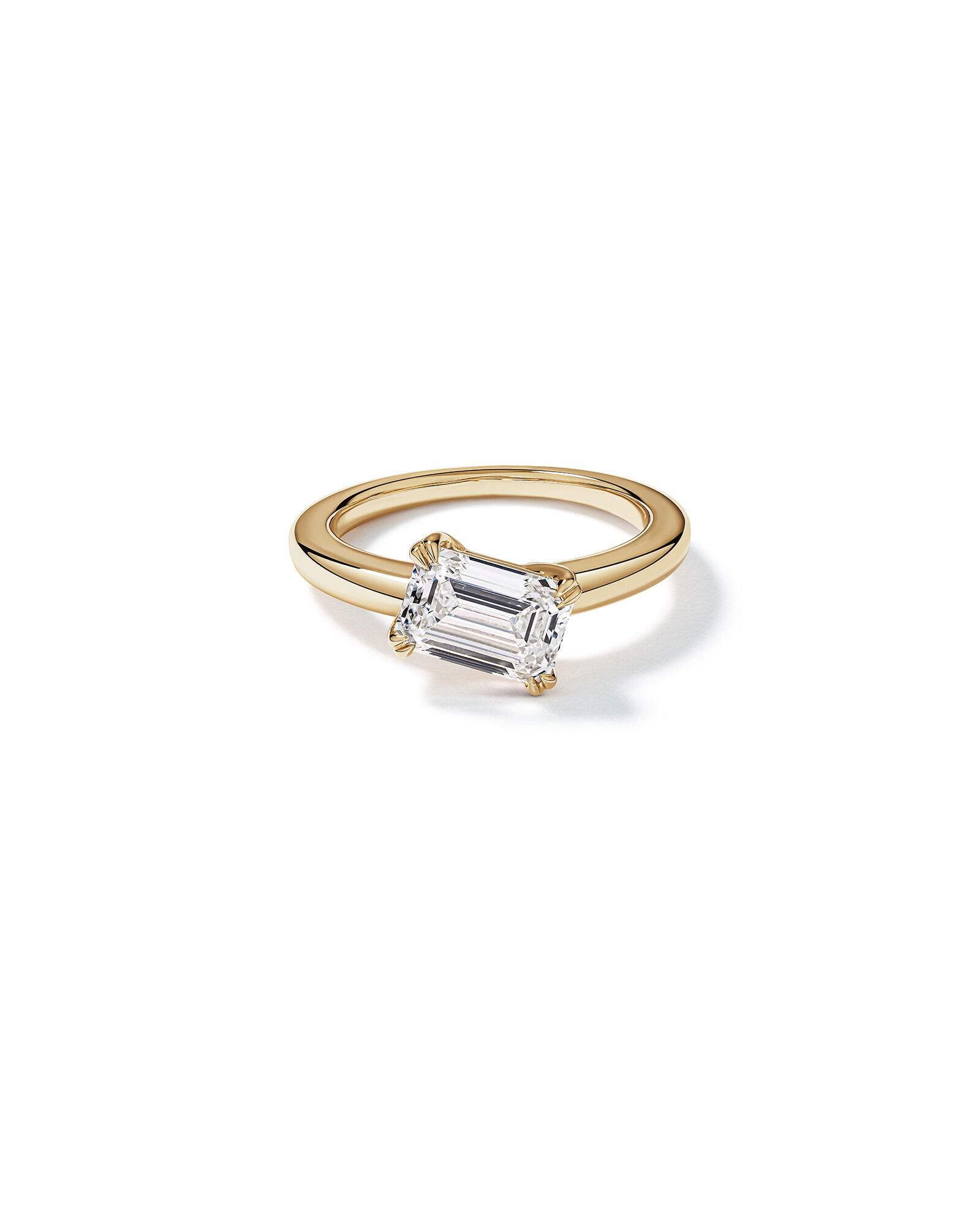 2.00 Carat TW Emerald Cut Laboratory-Grown Diamond Offset East West Engagement Ring in 14kt Yellow Gold