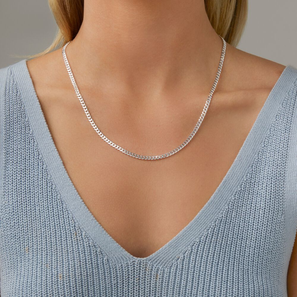 50cm (20") 3mm-3.5mm Width Curb Chain in Sterling Silver