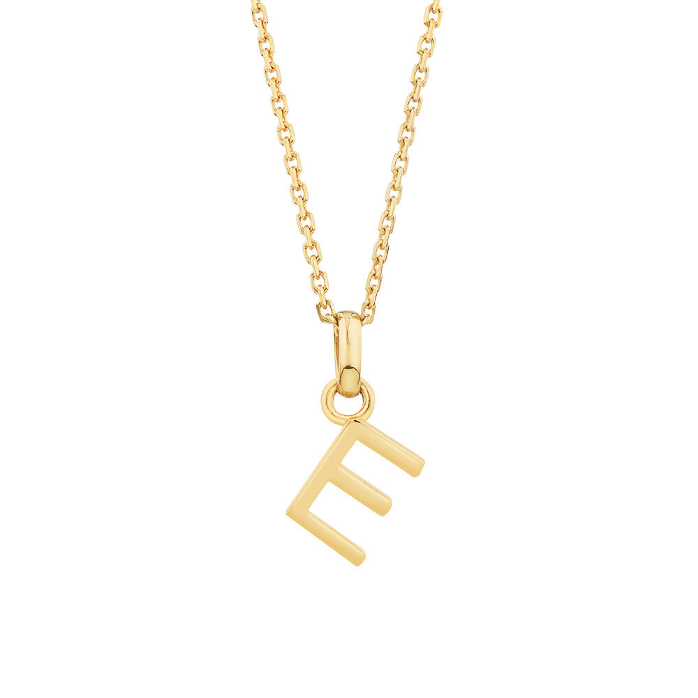 "E" Initial Pendant with Chain in 10kt Yellow Gold