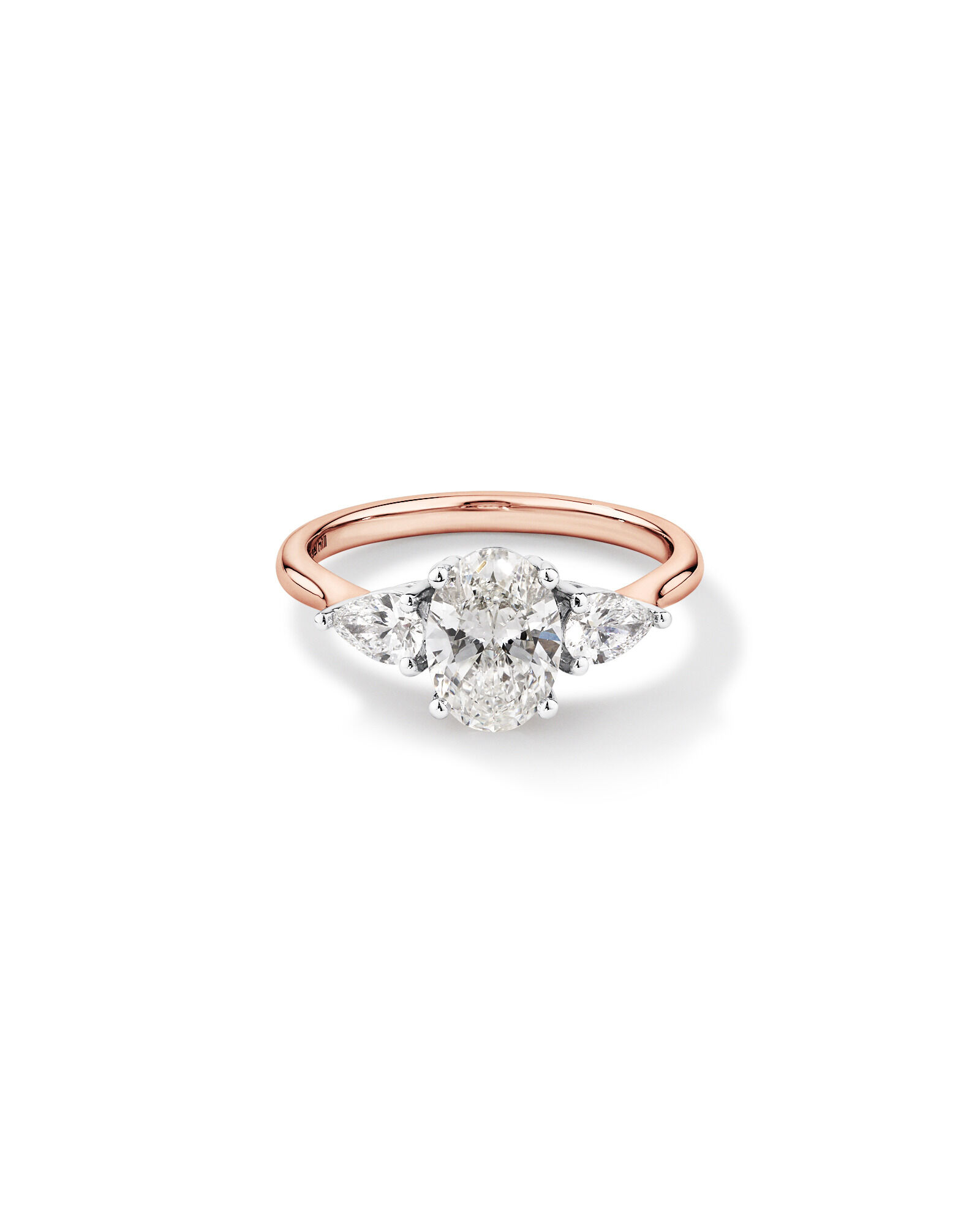 1.65 Carat TW Three Stone Oval and Pear Shaped Laboratory-Grown Diamond Engagement Ring in 14kt Rose and White Gold