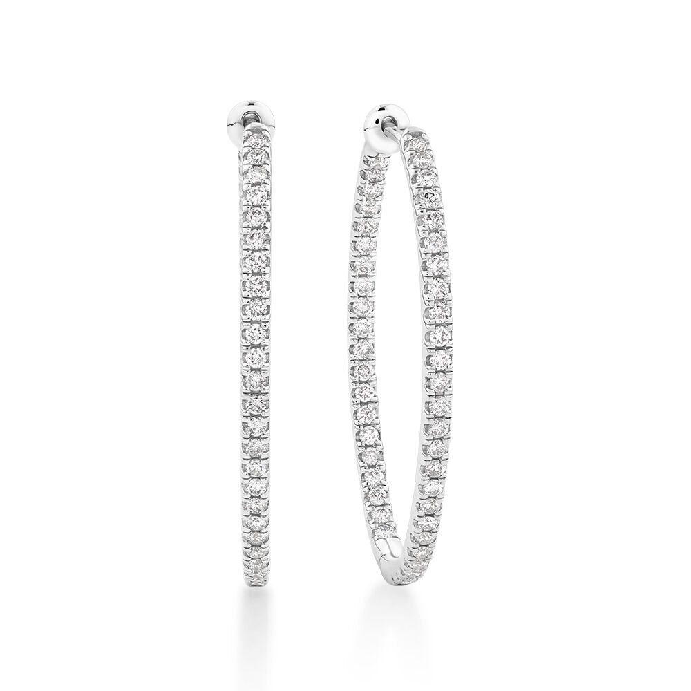 Oval Shape Hoop Earrings with 1.00ct TW of Diamonds in 10ct White Gold