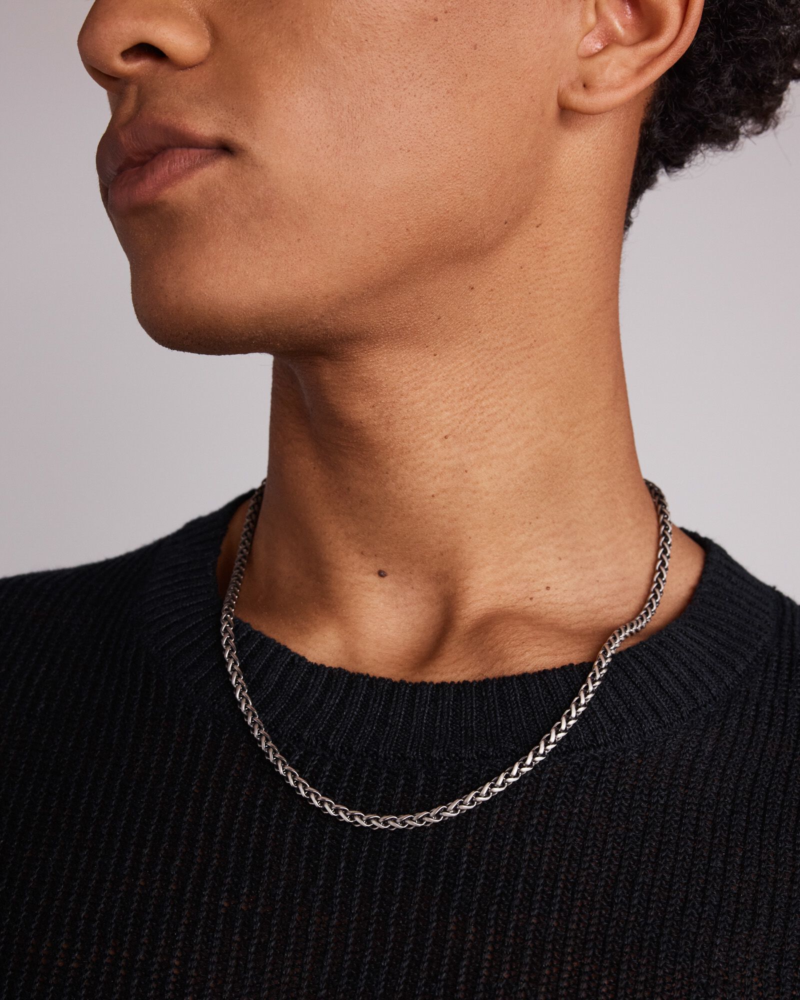 55cm (21.6") 4.1xmm Width Wheat Chain Necklace in Oxidised Sterling Silver