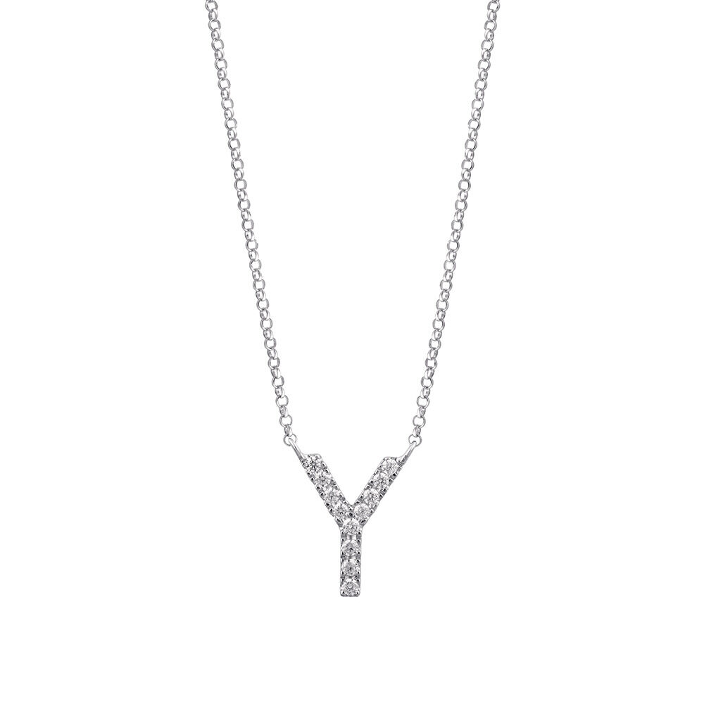 Y Initial Necklace with 0.10 Carat TW of Diamonds in 10kt White Gold
