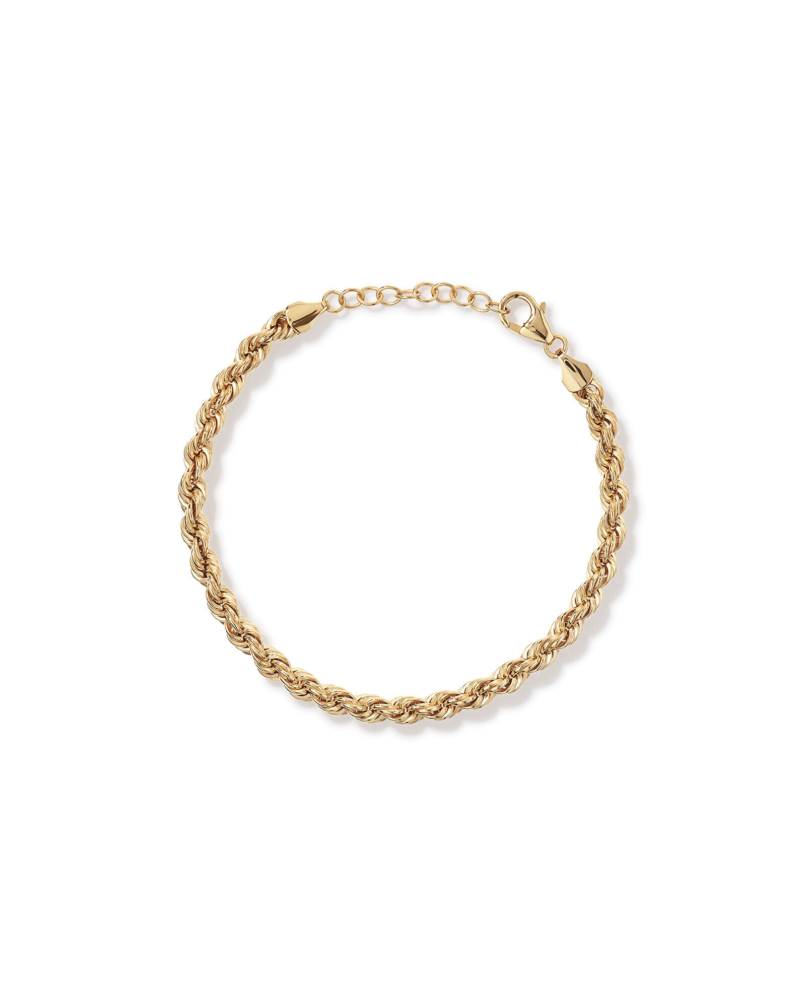 19cm (7.5") 4.4mm Width Semi-Solid Rope Bracelet in 10kt Yellow  Gold