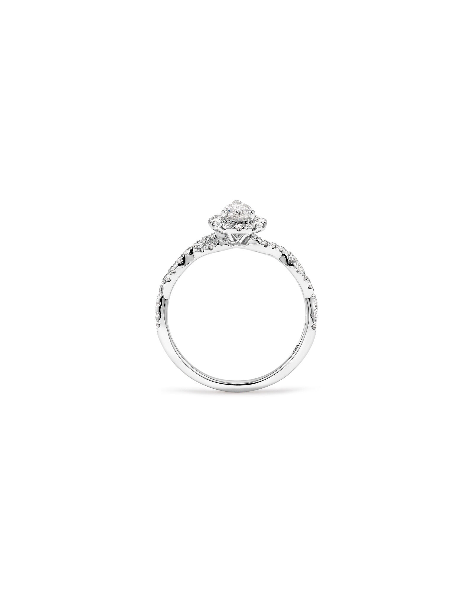 0.75 Carat TW Pear Cut Diamond Halo Twist Engagement Ring in 14kt White Gold