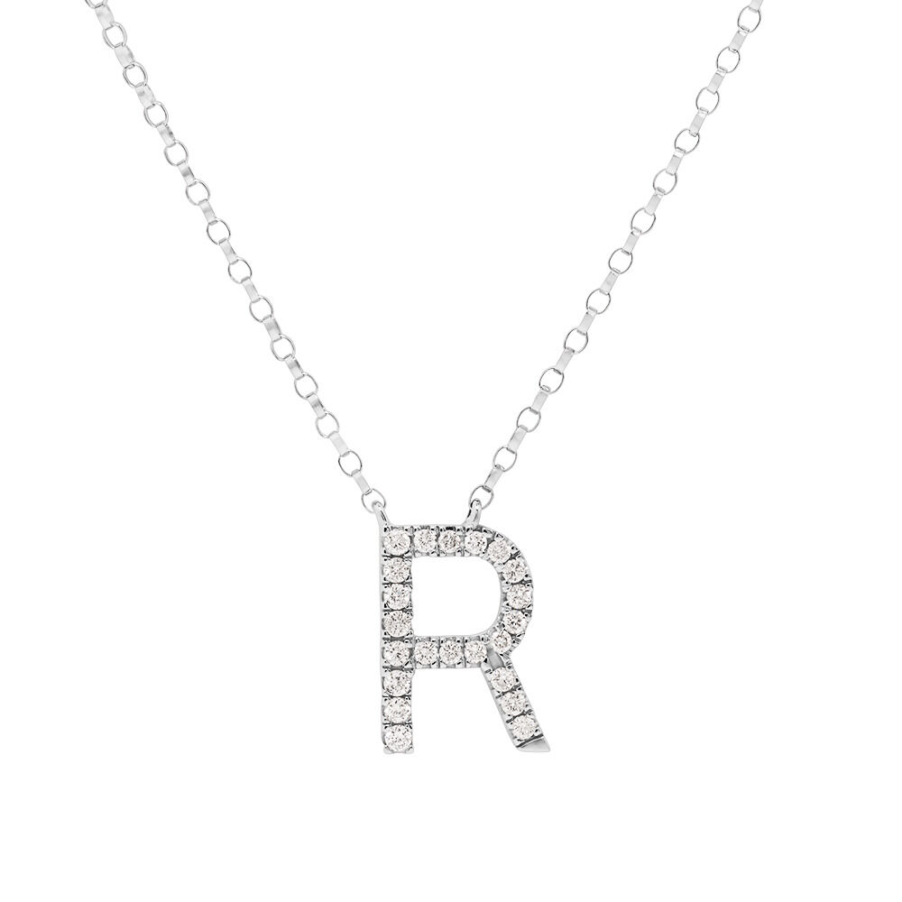 R Initial Necklace with 0.10 Carat TW of Diamonds in 10kt White Gold