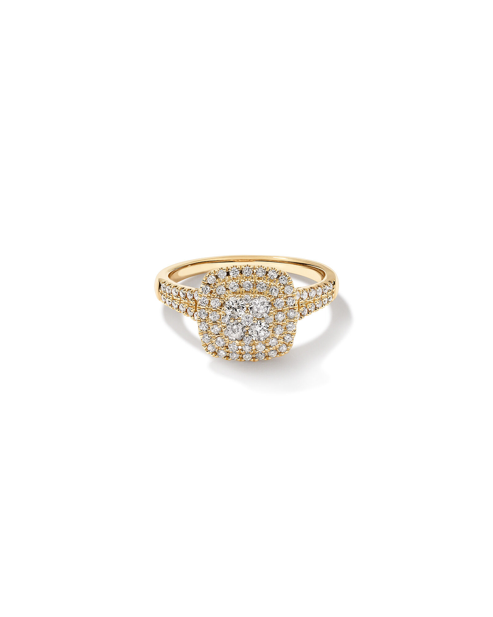 0.65 Carat TW Cushion Shaped Cluster Halo Diamond Ring in 10kt Yellow Gold