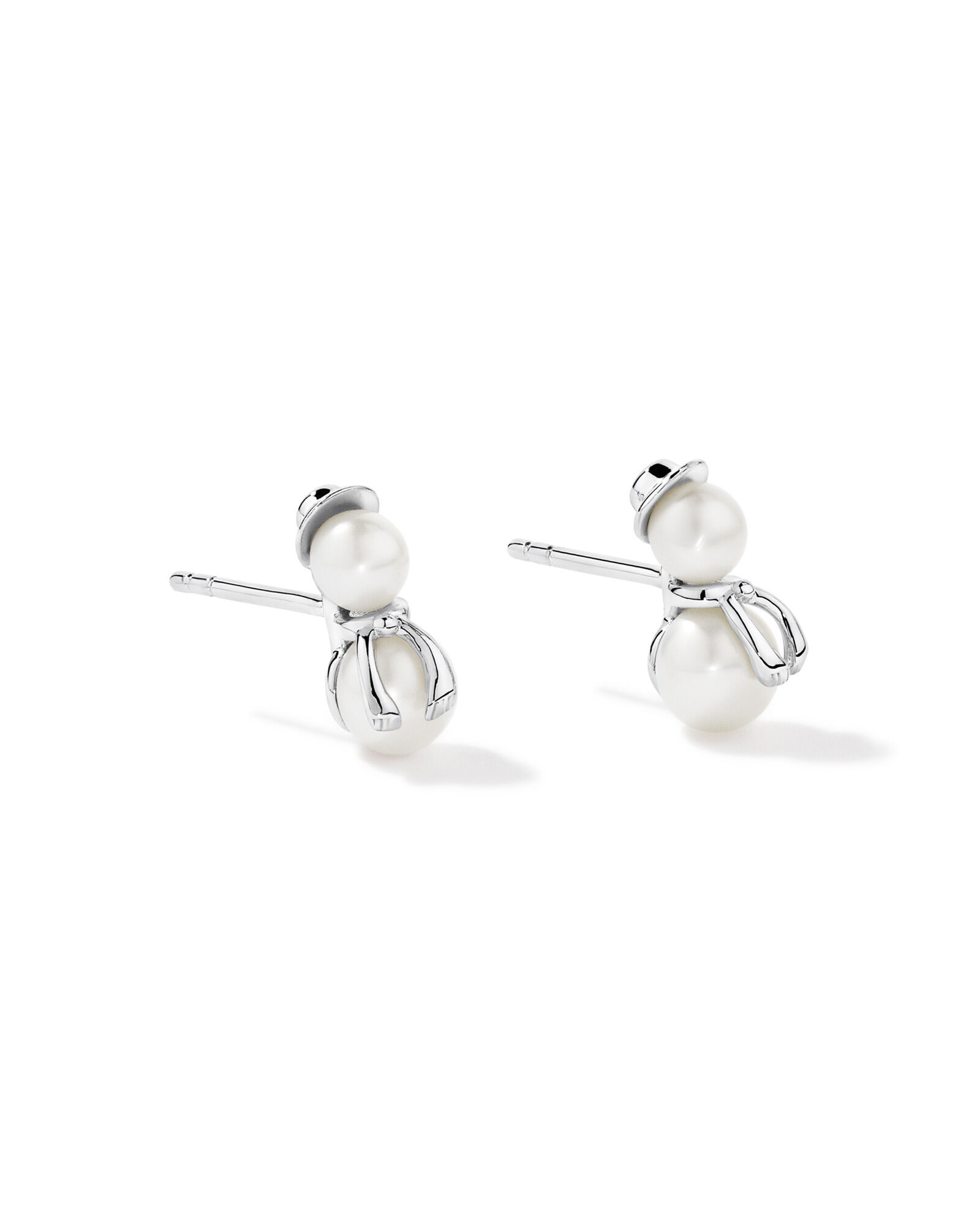 Snowman Stud Earrings with Cultured Freshwater Pearls in Sterling Silver