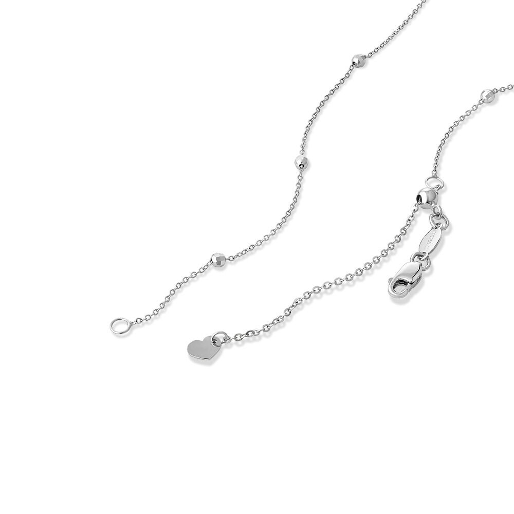 Cable Chain and Bead Station Necklace in 10kt White Gold