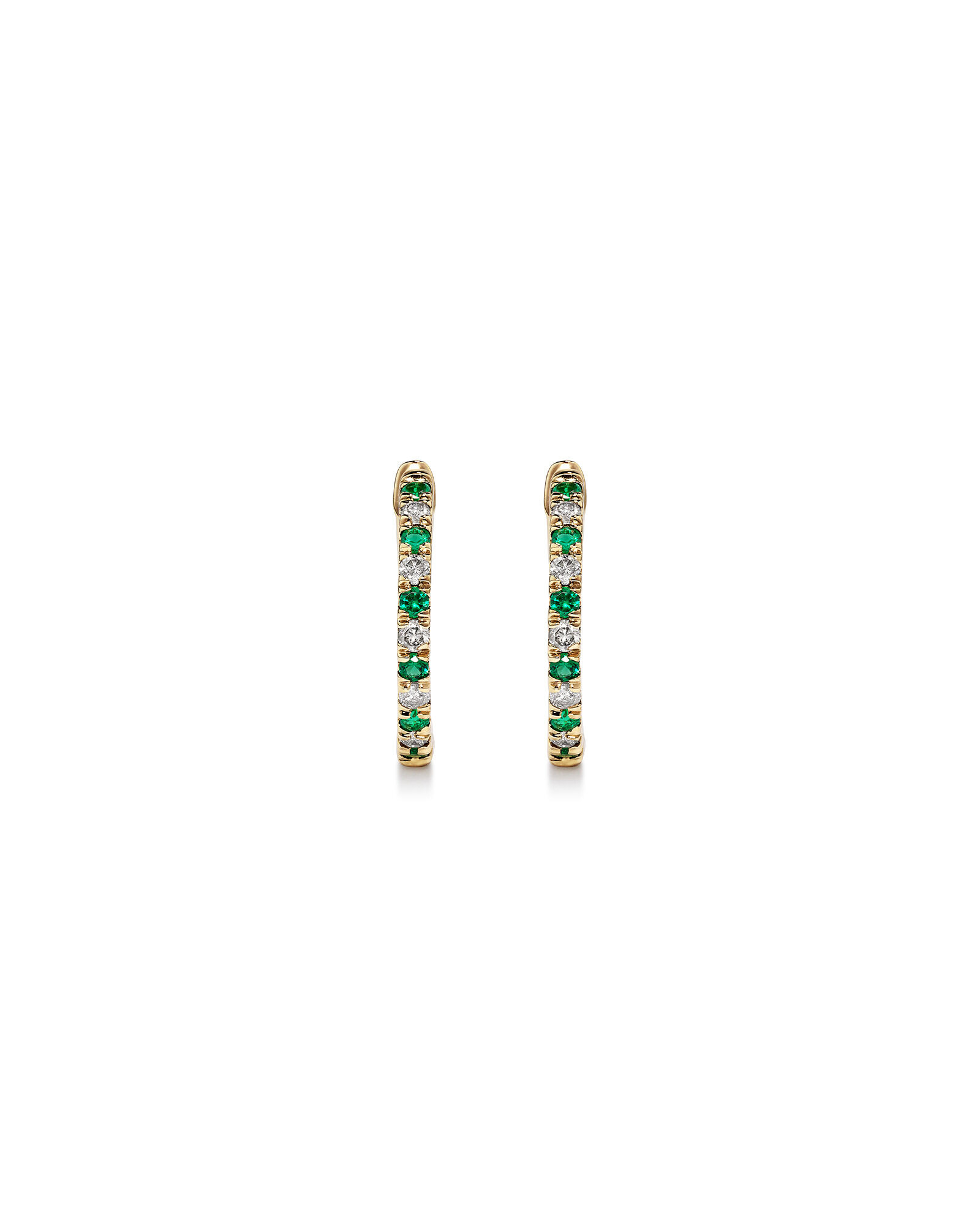 0.22 Carat TW Diamond and Created Emerald Huggie Hoop Earrings in 10kt Yellow Gold
