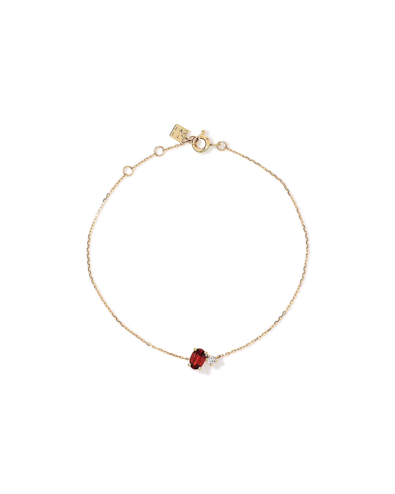 White Sapphire and Oval-Cut Garnet Toi Et Moi Bracelet in 10kt Yellow Gold