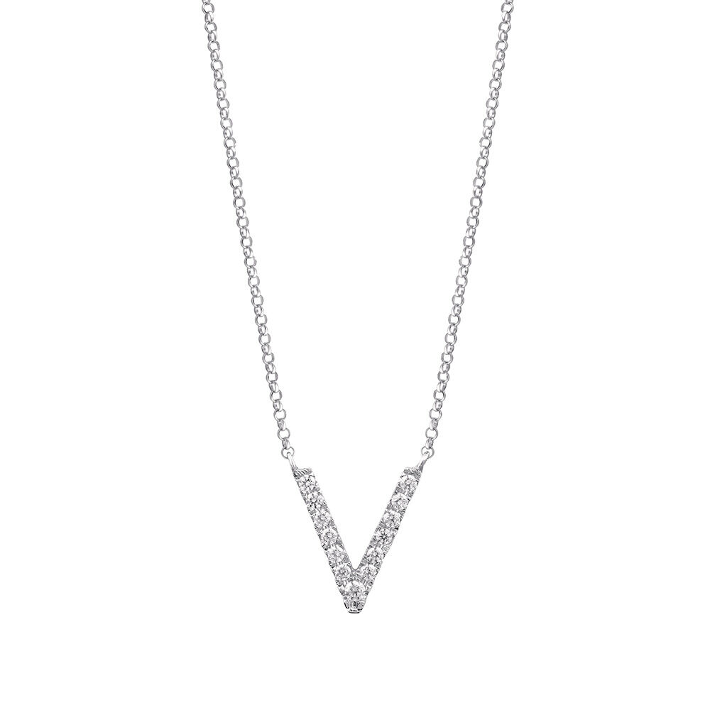 V Initial Necklace with 0.10 Carat TW of Diamonds in 10kt White Gold